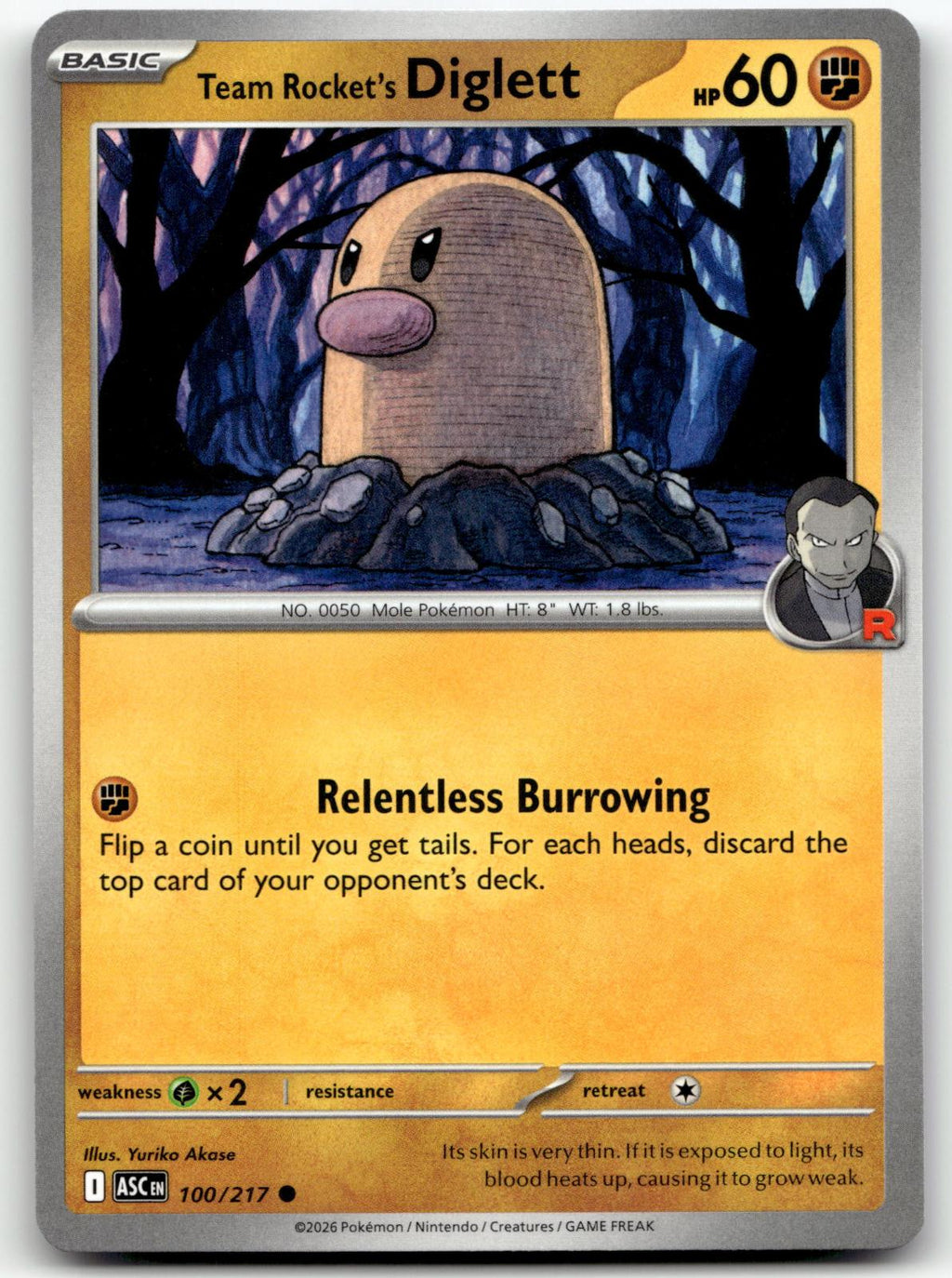 Team Rocket's Diglett 100/217 Common Ascended Heroes Pokemon Near Mint