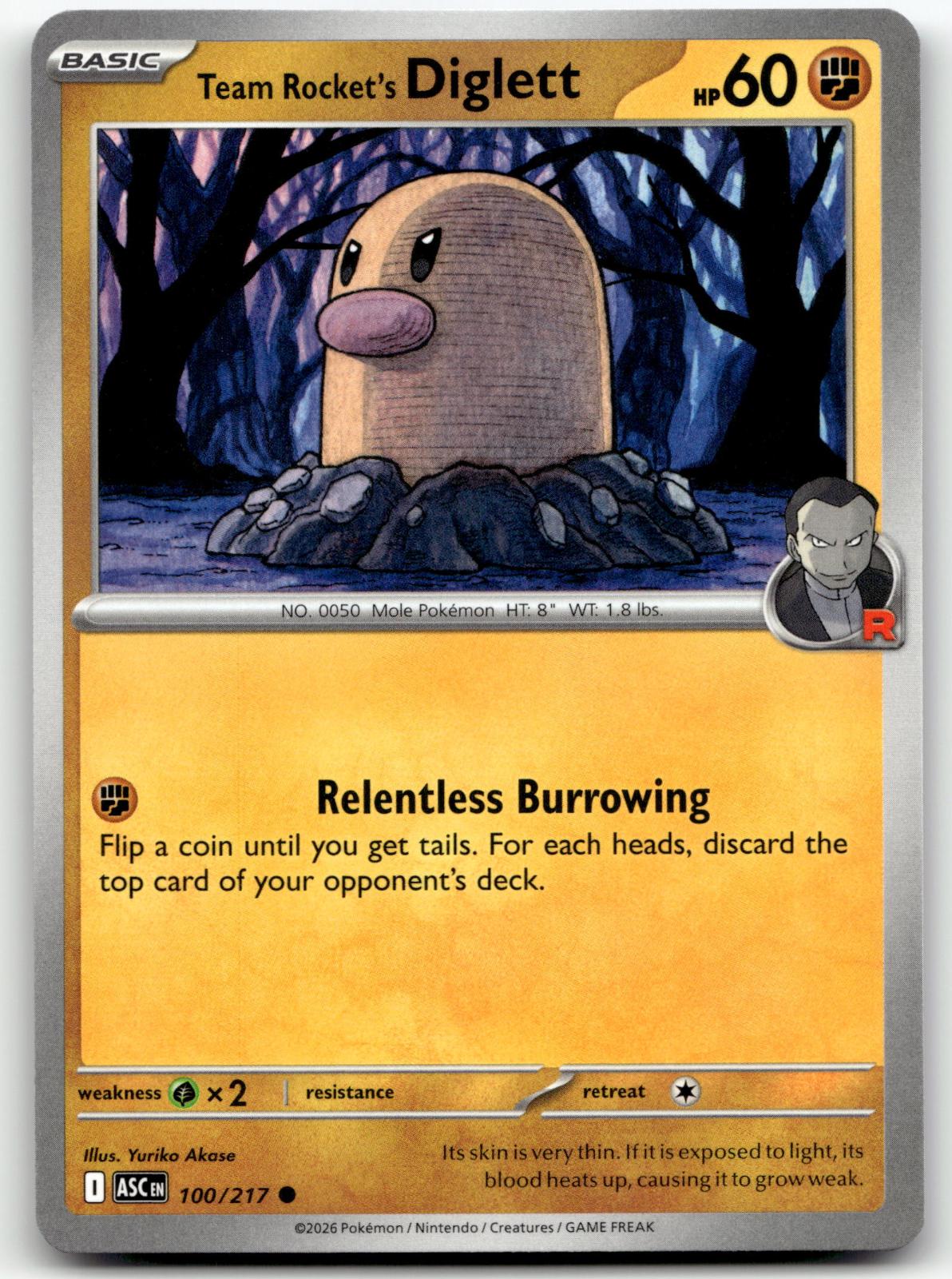 Team Rocket's Diglett 100/217 Common Ascended Heroes Pokemon Near Mint
