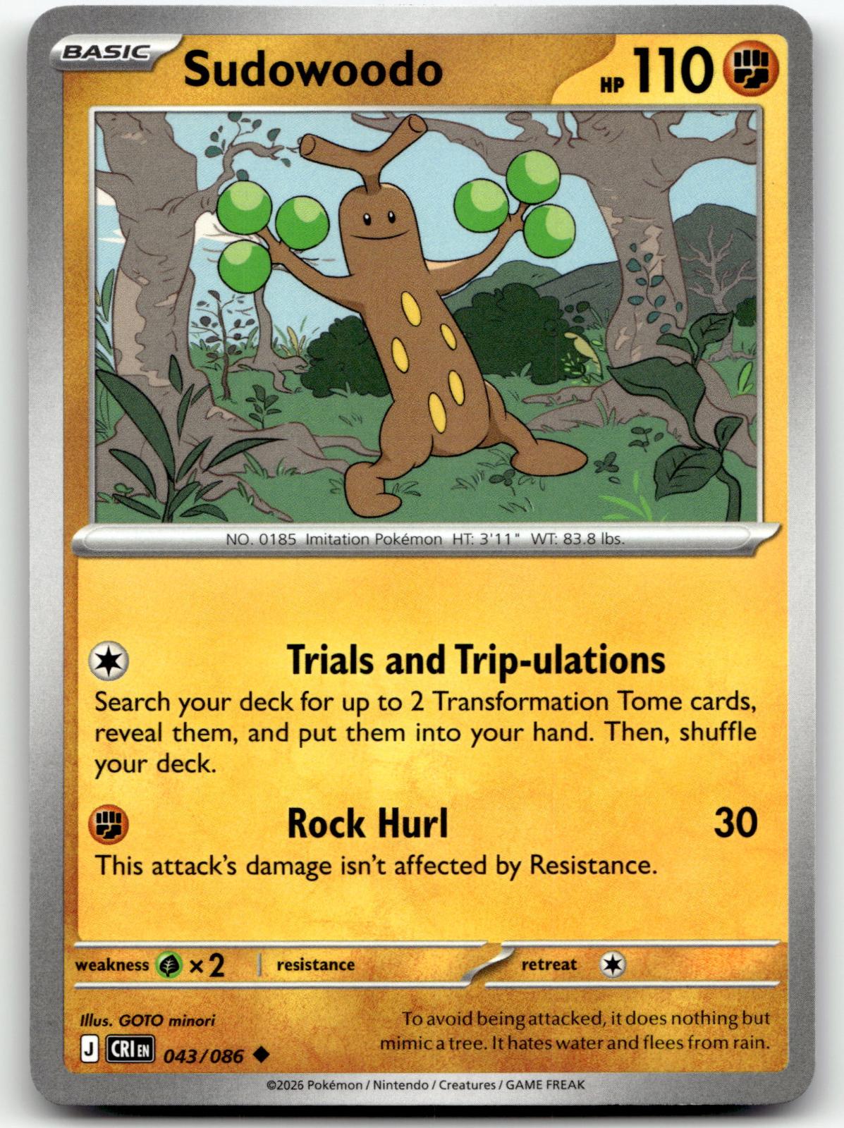 Sudowoodo 043/086 Uncommon Chaos Rising Pokemon Near Mint