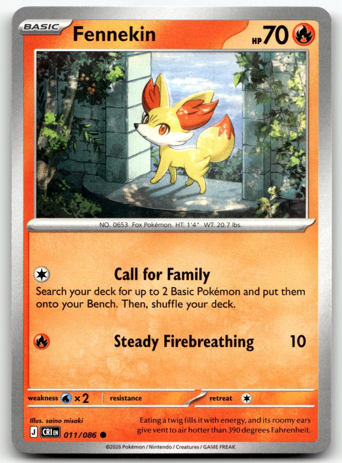 Fennekin 011/086 Common Chaos Rising Pokemon Near Mint
