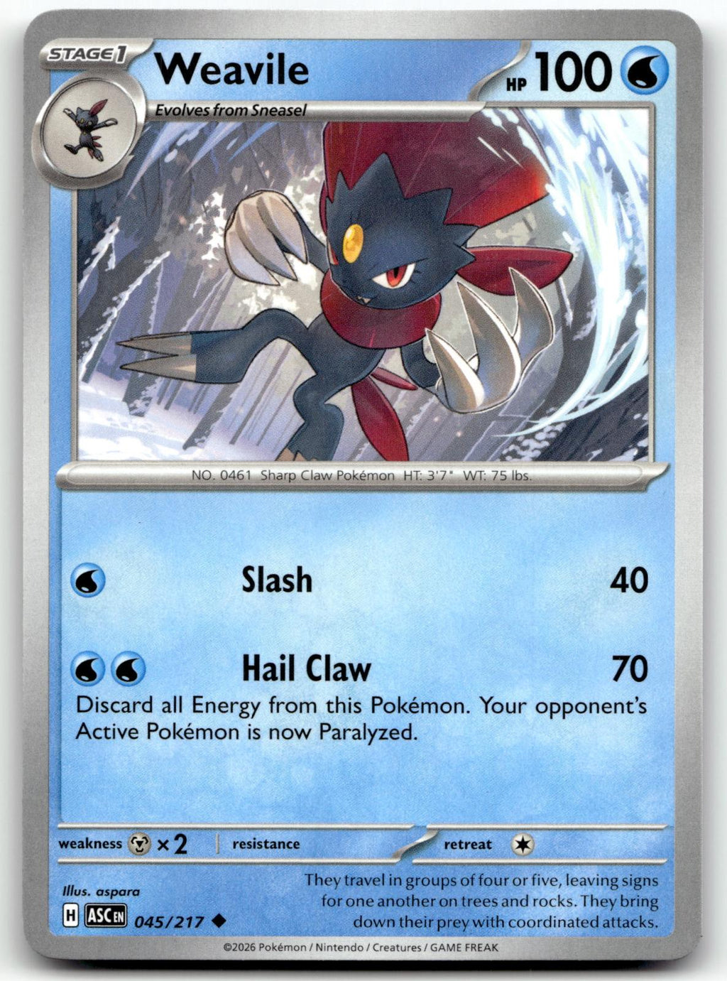Weavile 045/217 Uncommon Ascended Heroes Pokemon Near Mint