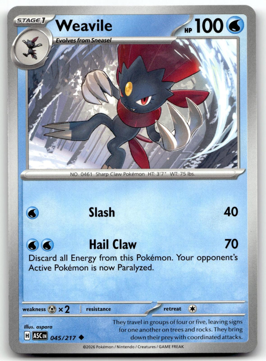 Weavile 045/217 Uncommon Ascended Heroes Pokemon Near Mint