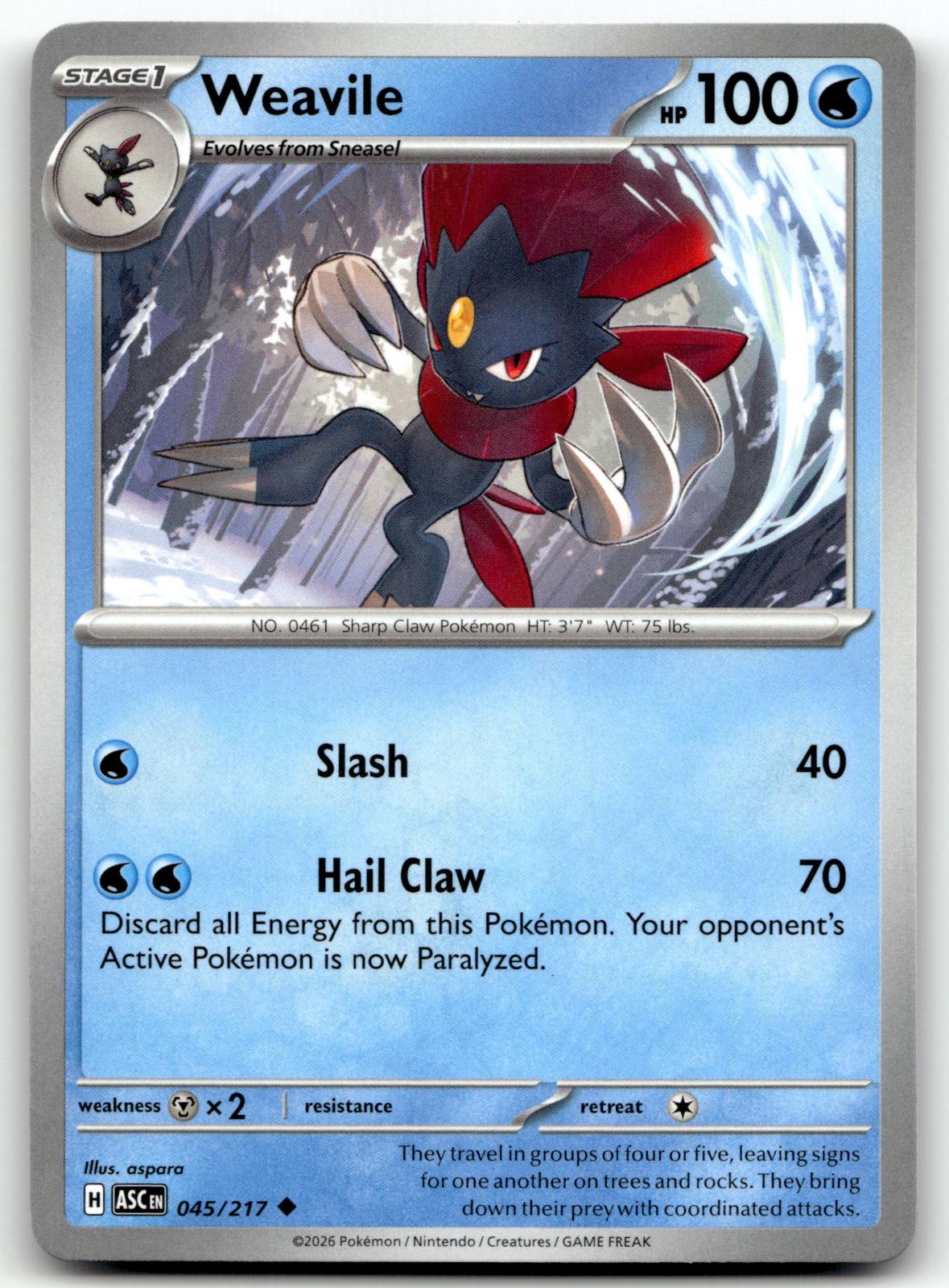 Weavile 045/217 Uncommon Ascended Heroes Pokemon Near Mint