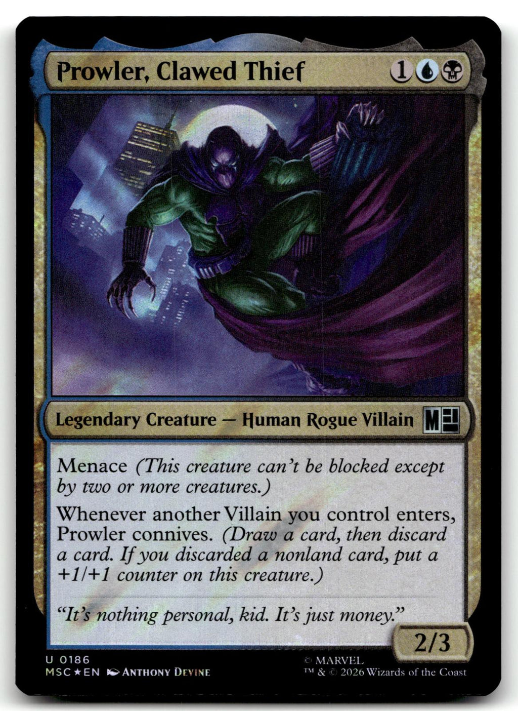 Prowler, Clawed Thief (Surge Foil) 186 Holo Commander: Marvel Super Heroes Magic