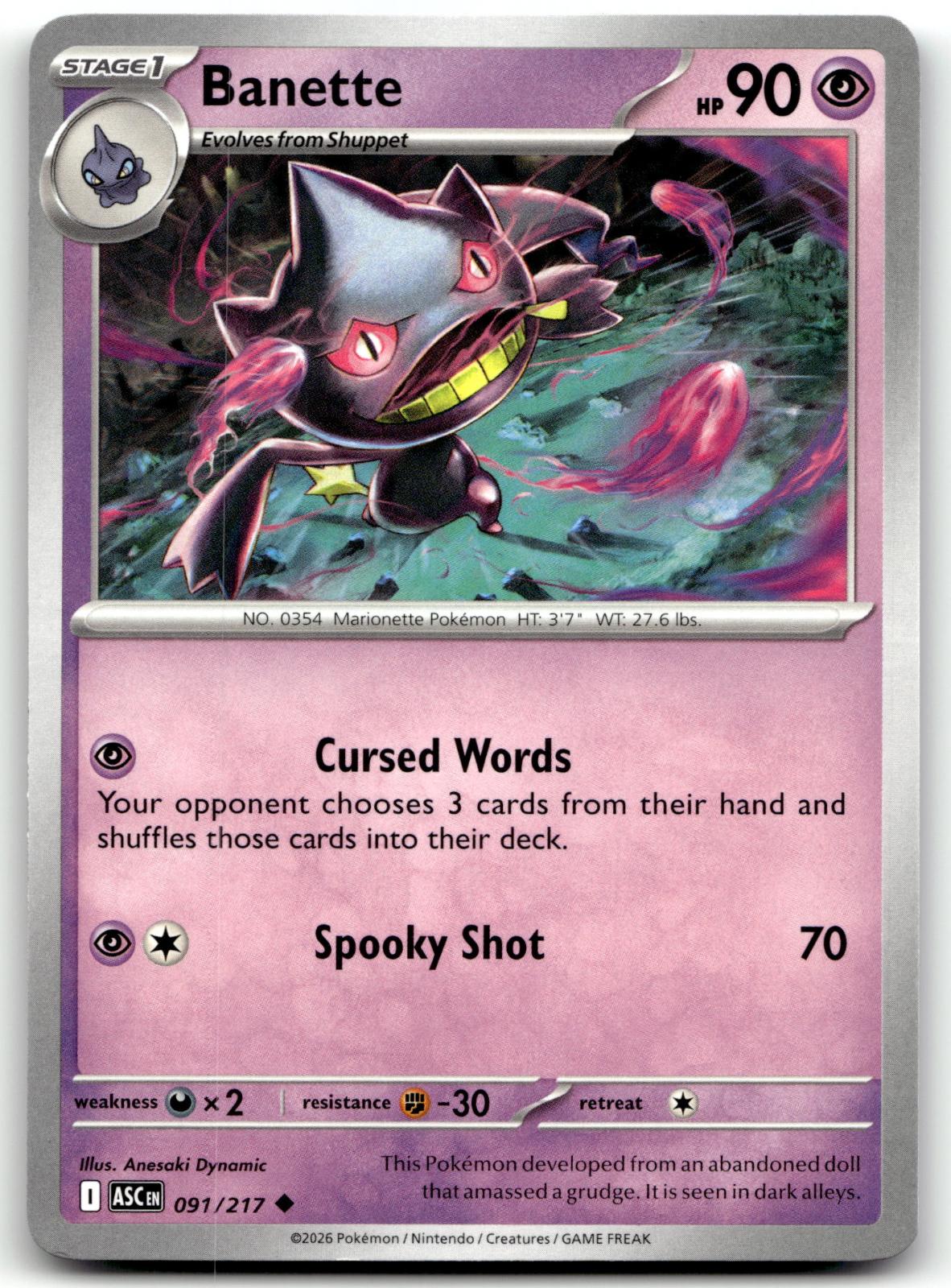 Banette 091/217 Uncommon Ascended Heroes Pokemon Near Mint