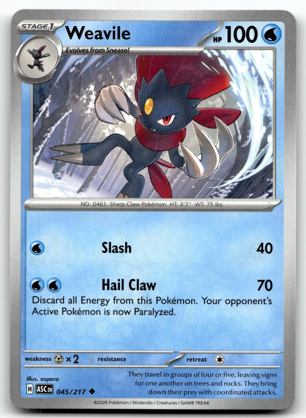 Weavile 045/217 Uncommon Ascended Heroes Pokemon Near Mint