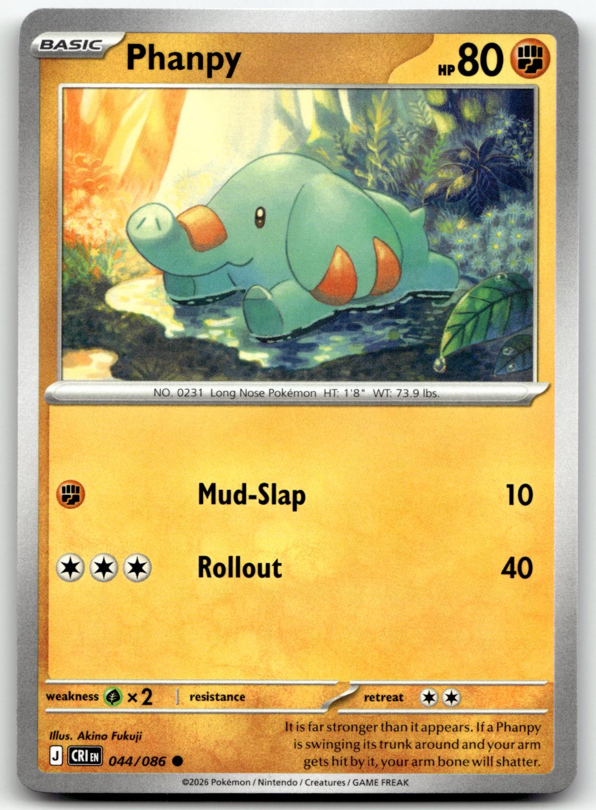 Phanpy 044/086 Common Chaos Rising Pokemon Near Mint