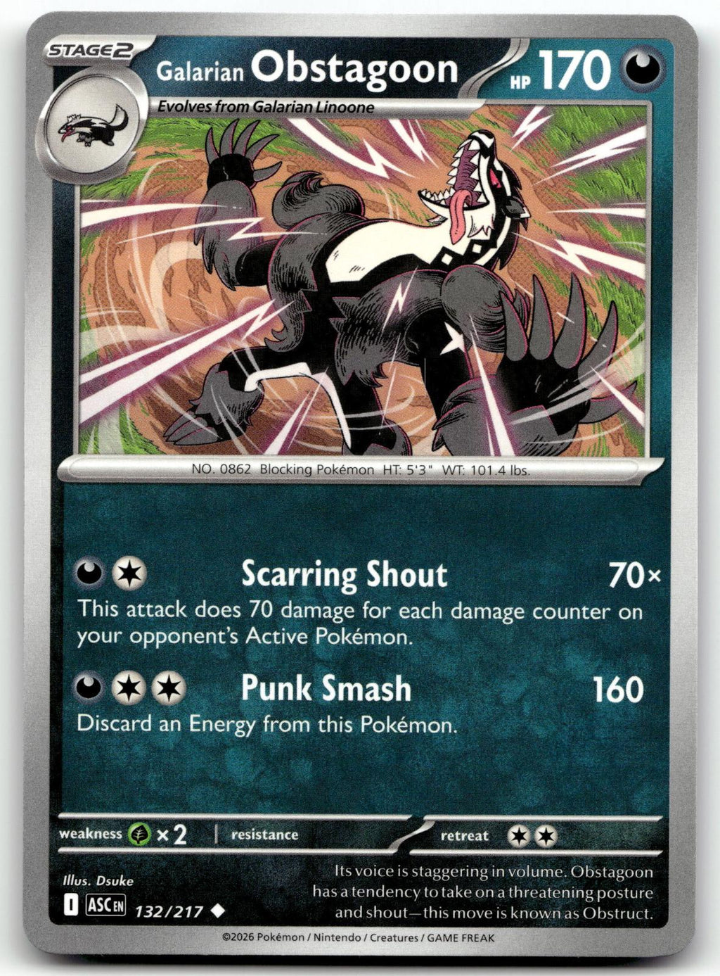 Galarian Obstagoon 132/217 Uncommon Ascended Heroes Pokemon Near Mint