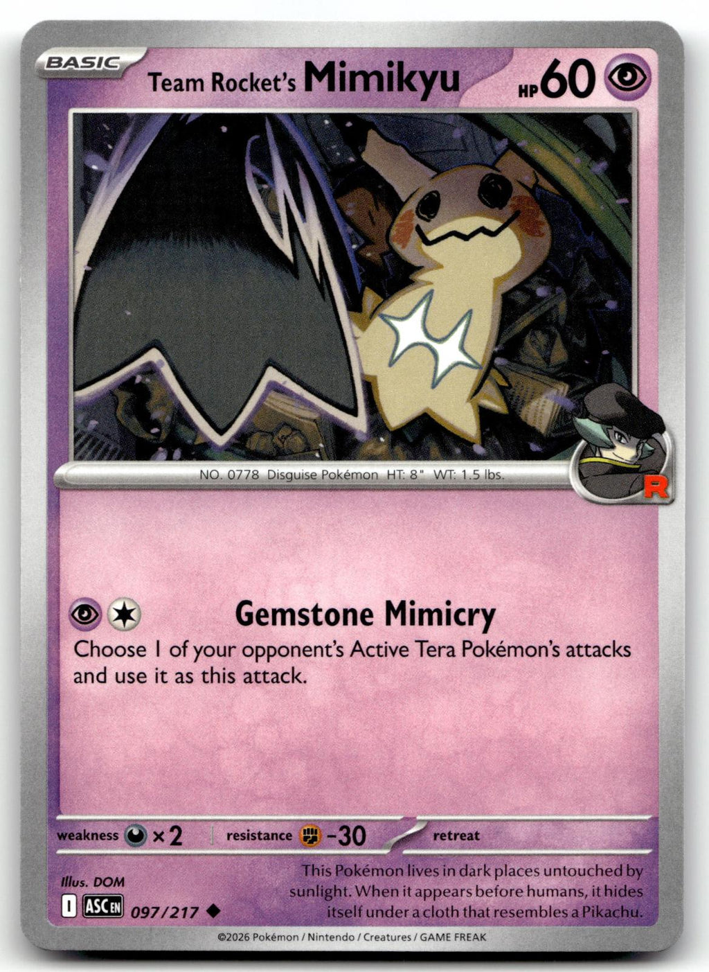 Team Rocket's Mimikyu 097/217 Uncommon Ascended Heroes Pokemon Near Mint