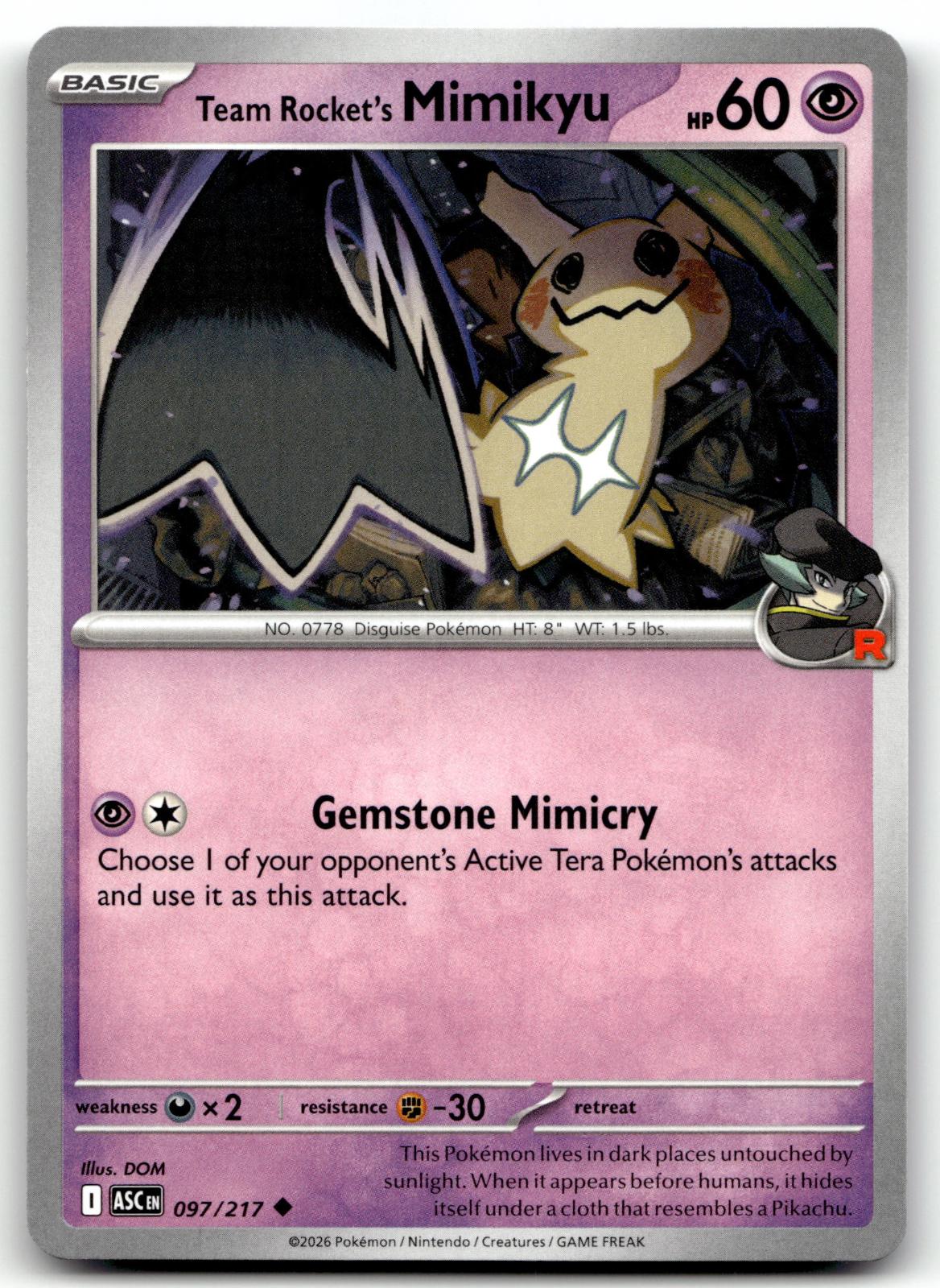 Team Rocket's Mimikyu 097/217 Uncommon Ascended Heroes Pokemon Near Mint