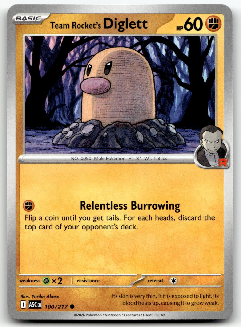 Team Rocket's Diglett 100/217 Common Ascended Heroes Pokemon Near Mint