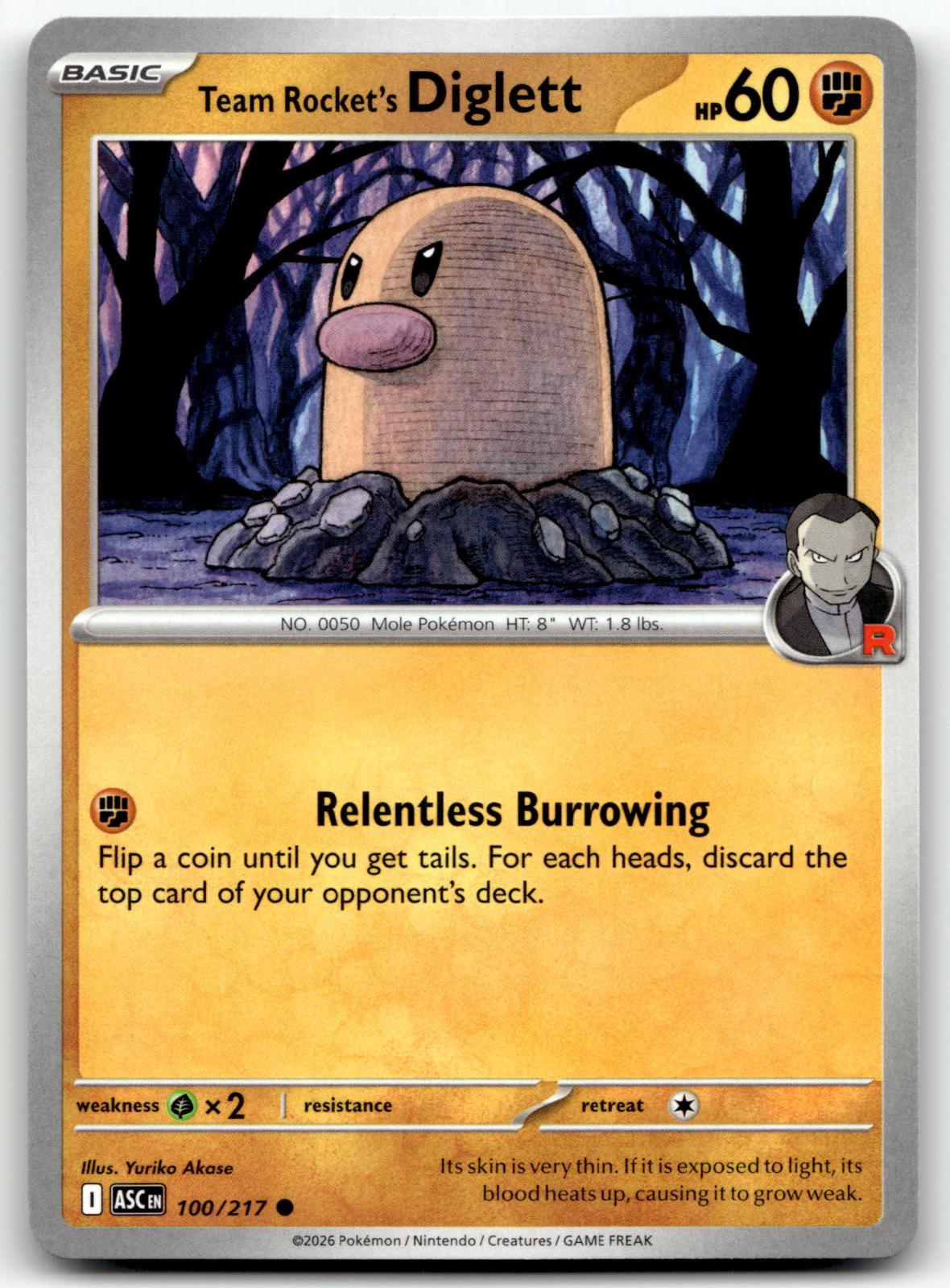 Team Rocket's Diglett 100/217 Common Ascended Heroes Pokemon Near Mint