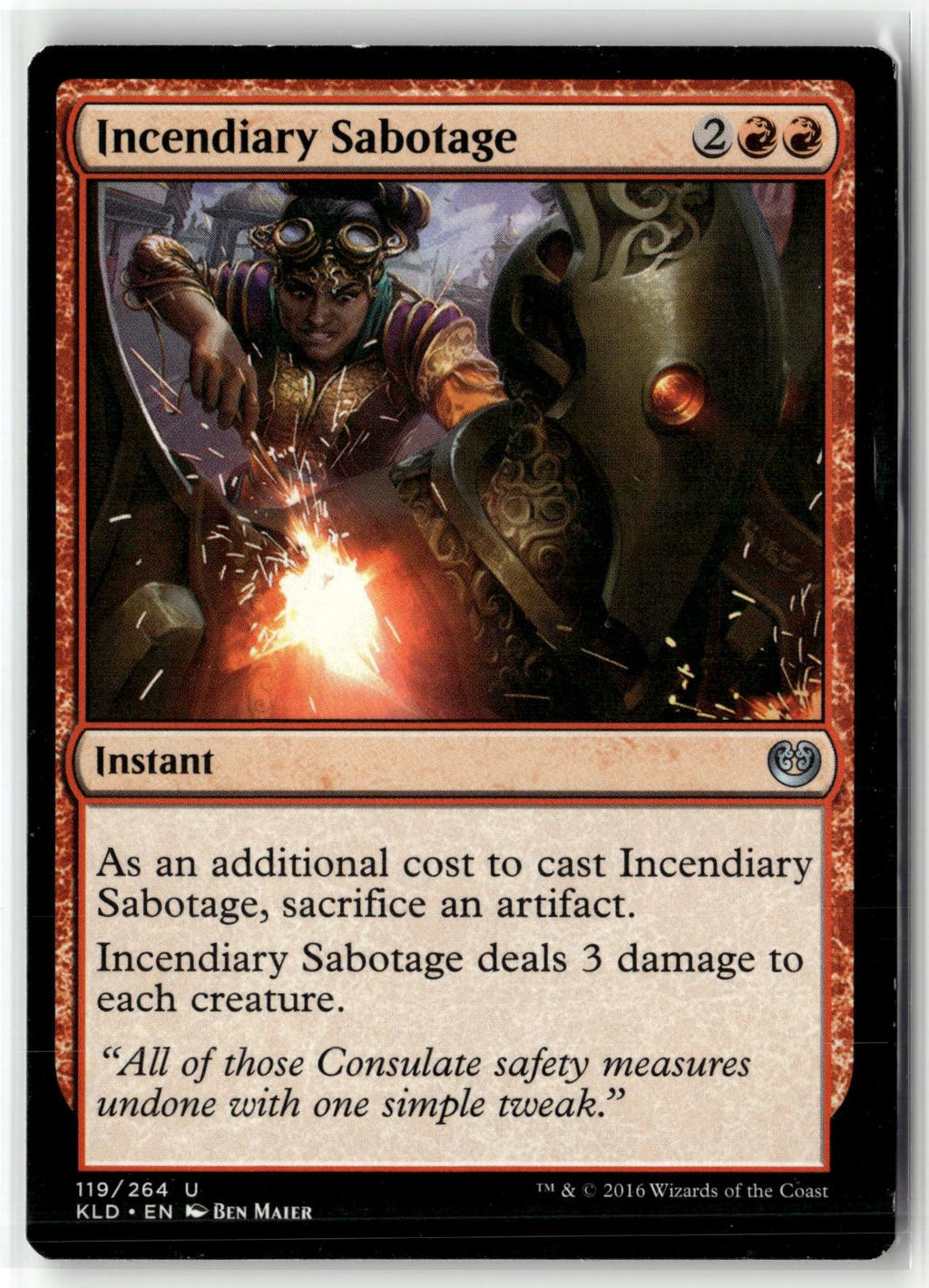 Incendiary Sabotage 119 Uncommon Kaladesh Magic: The Gathering Near Mint