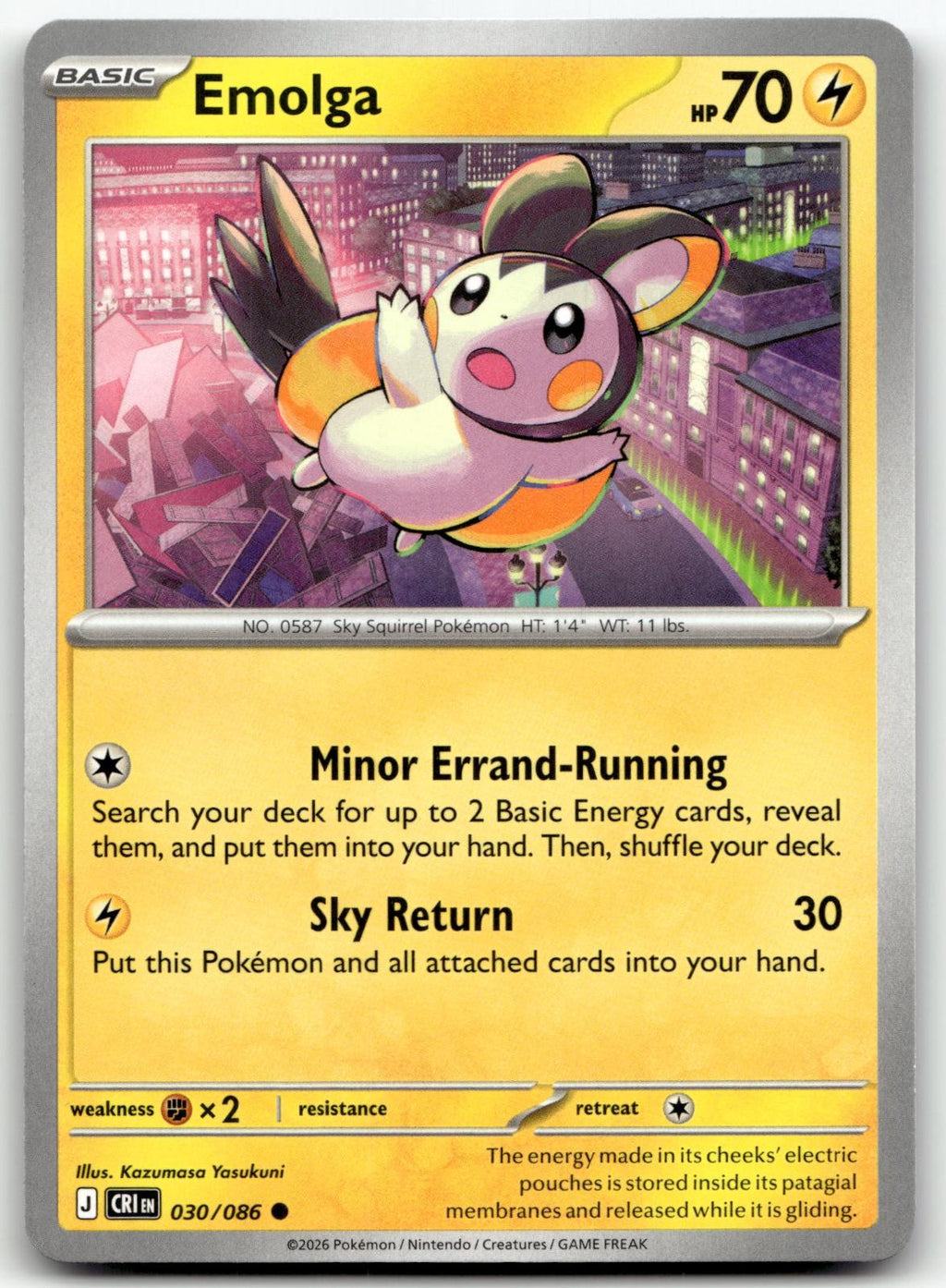 Emolga 030/086 Common Chaos Rising Pokemon Near Mint
