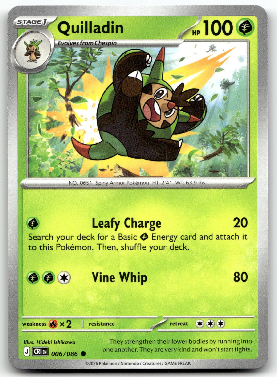 Quilladin 006/086 Common Chaos Rising Pokemon Near Mint