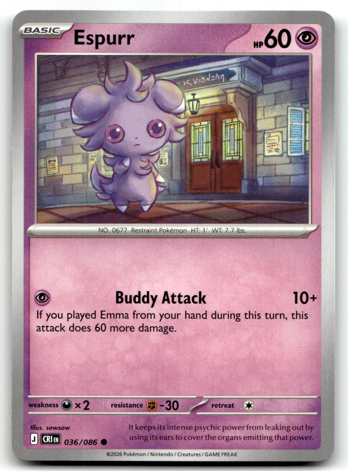 Espurr 036/086 Common Chaos Rising Pokemon Near Mint