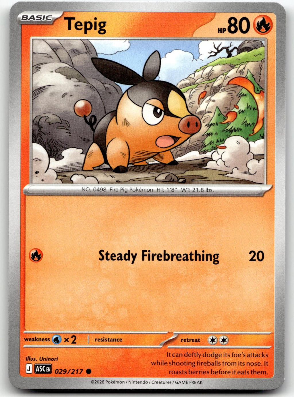 Tepig 029/217 Common Ascended Heroes Pokemon Near Mint