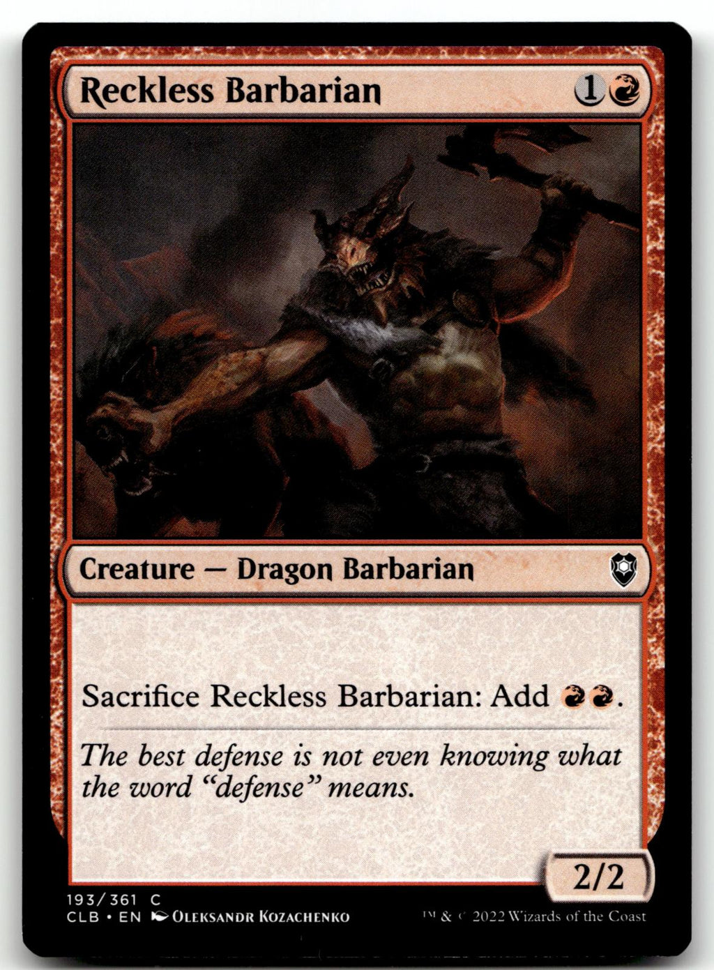 Reckless Barbarian 193 Commander Legends: Battle for Baldur's Gate Magic: The Gathering NM