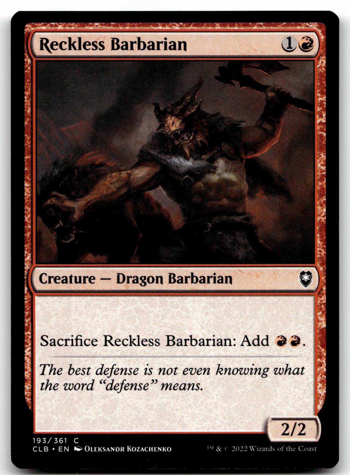 Reckless Barbarian 193 Commander Legends: Battle for Baldur's Gate Magic: The Gathering NM