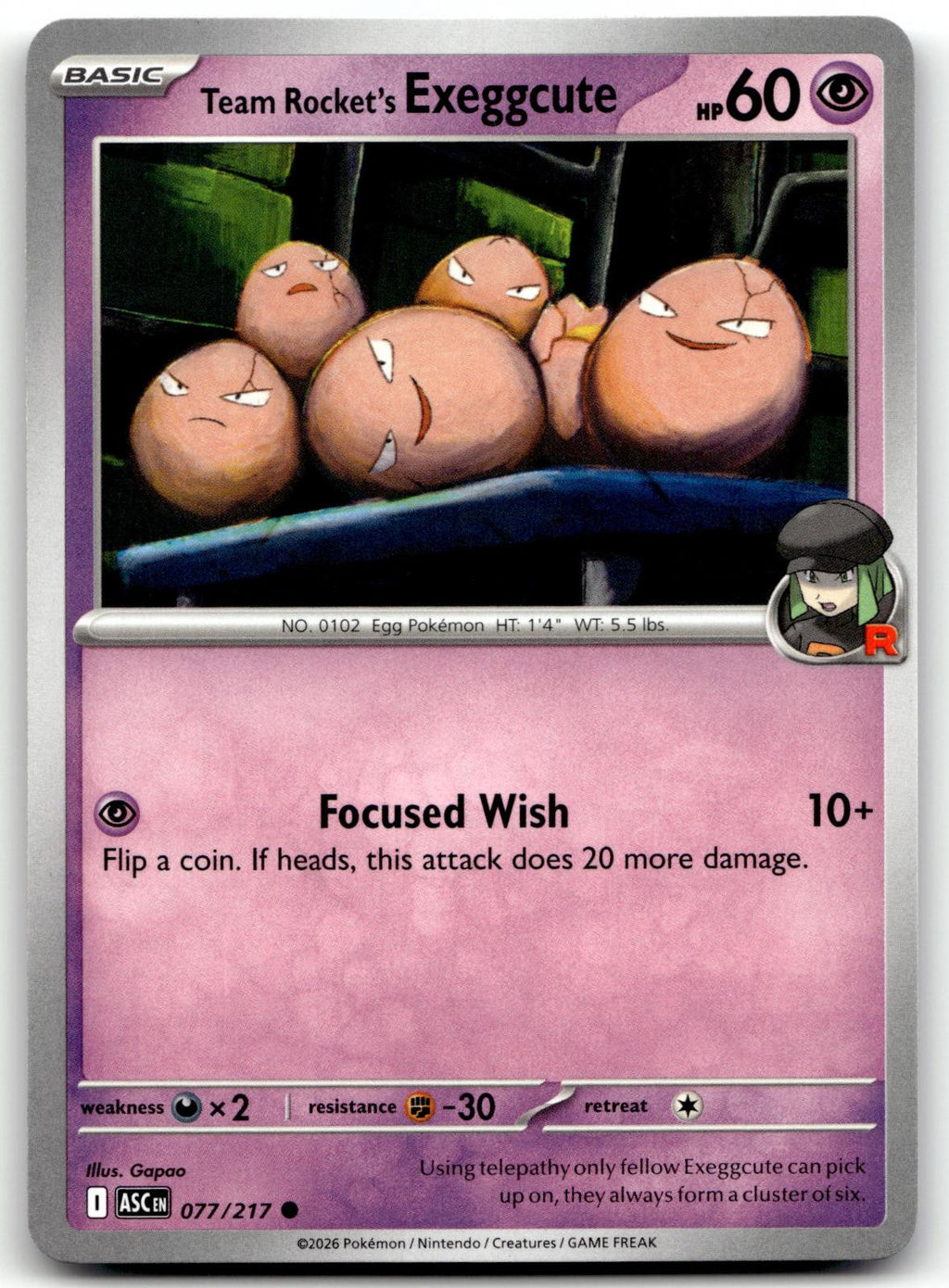 Team Rocket's exeggcute 077/217 Common Ascended Heroes Pokemon Near Mint