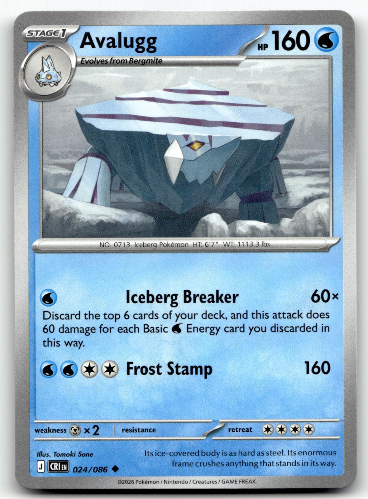 Avalugg 024/086 Uncommon Chaos Rising Pokemon Near Mint