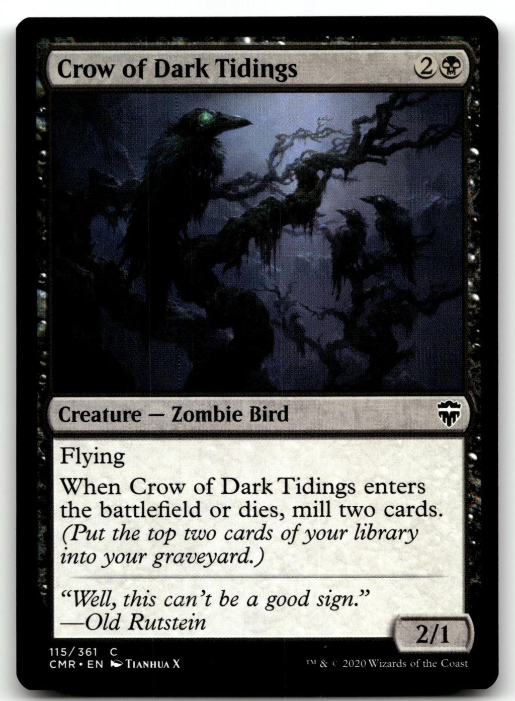 Crow of Dark Tidings 115 Common Commander Legends Magic: The Gathering Near Mint
