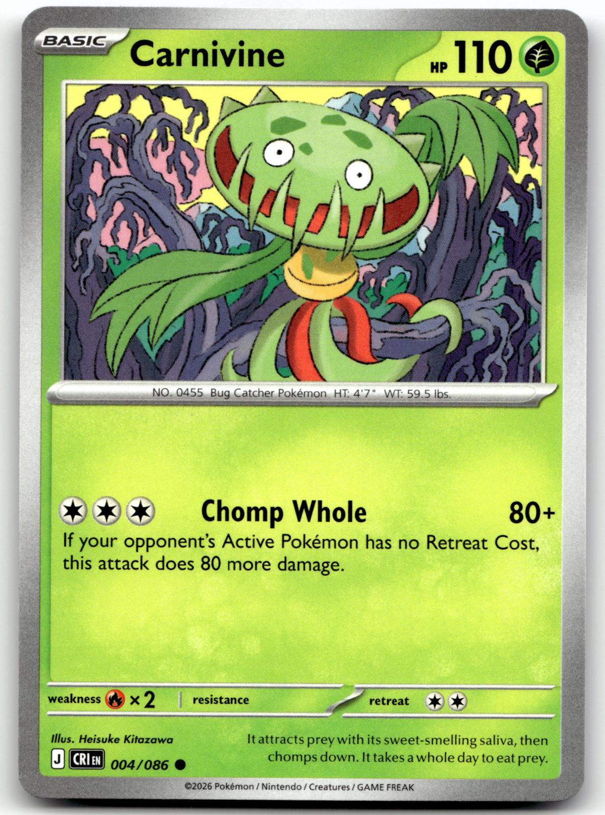 Carnivine 004/086 Common Chaos Rising Pokemon Near Mint
