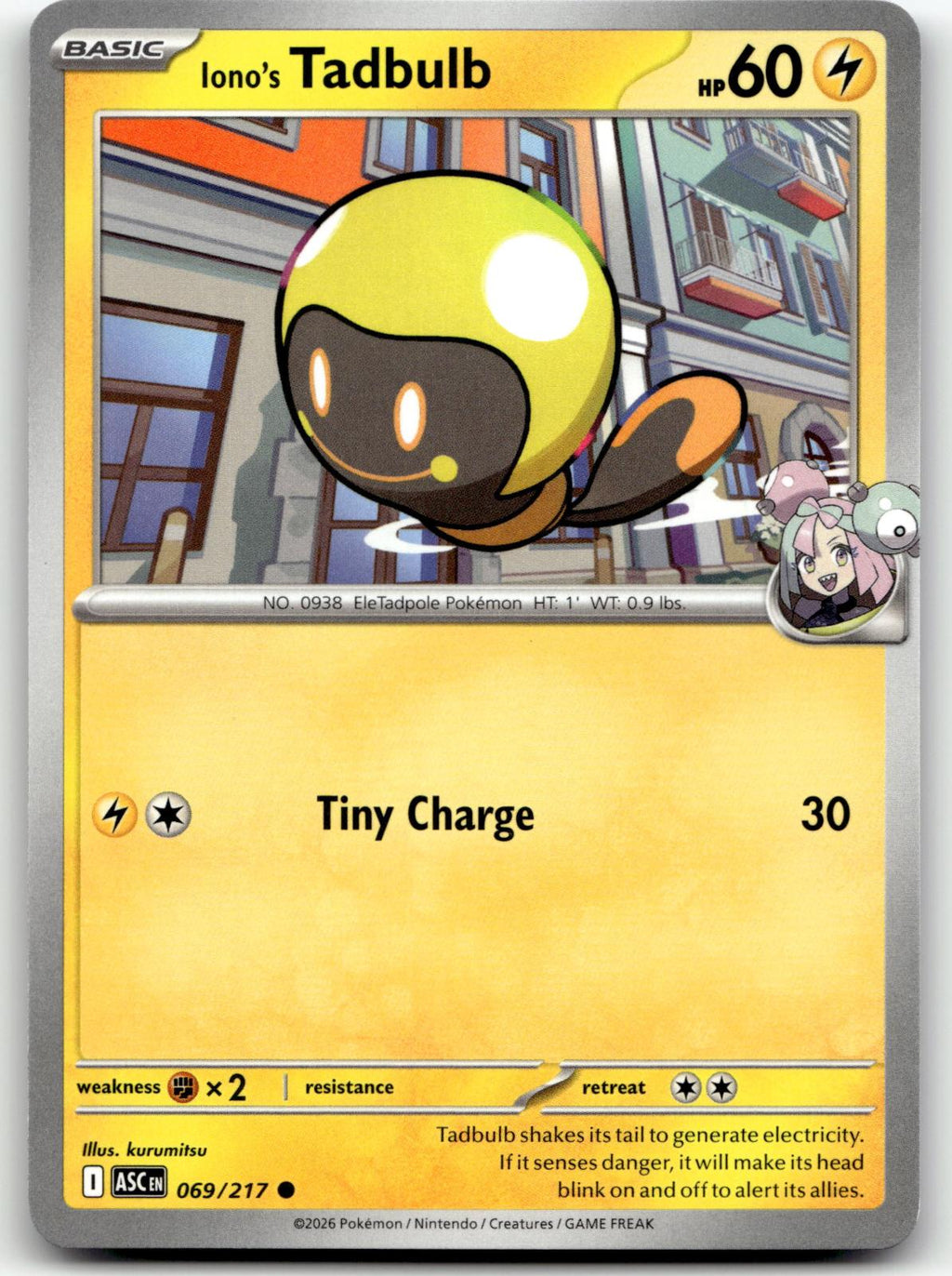 Iono's Tadbulb 069/217 Common Ascended Heroes Pokemon Near Mint