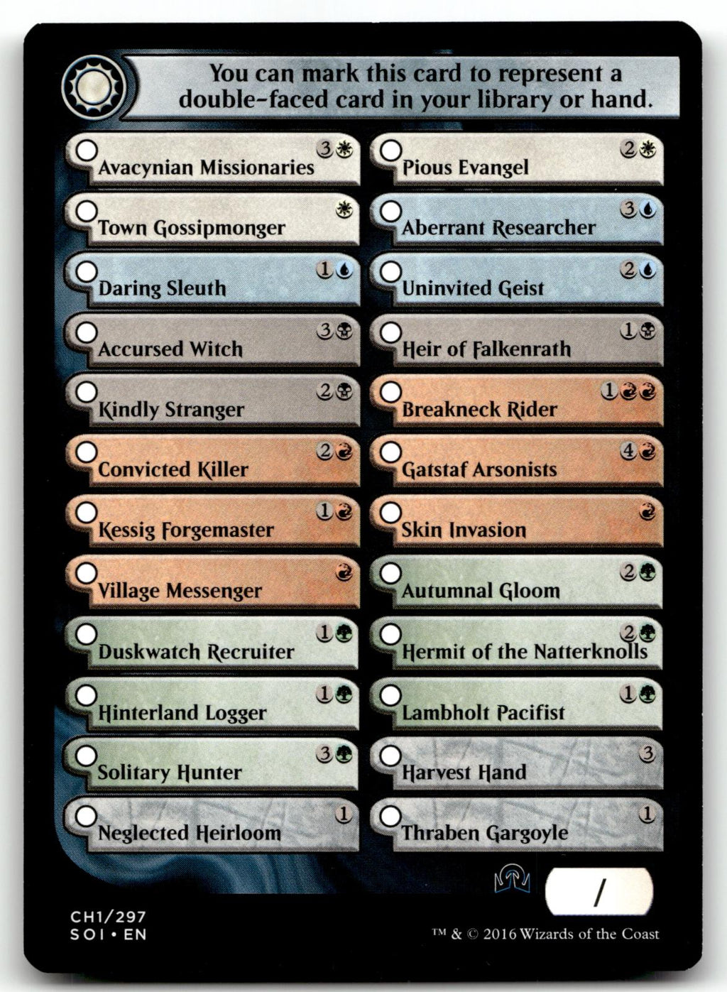 Checklist Card - (CH1) Shadows over Innistrad CH1 Shadows over Innistrad 