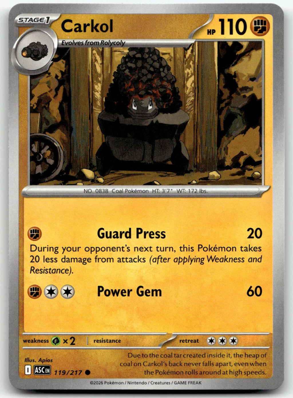 Carkol 119/217 Common Ascended Heroes Pokemon Near Mint