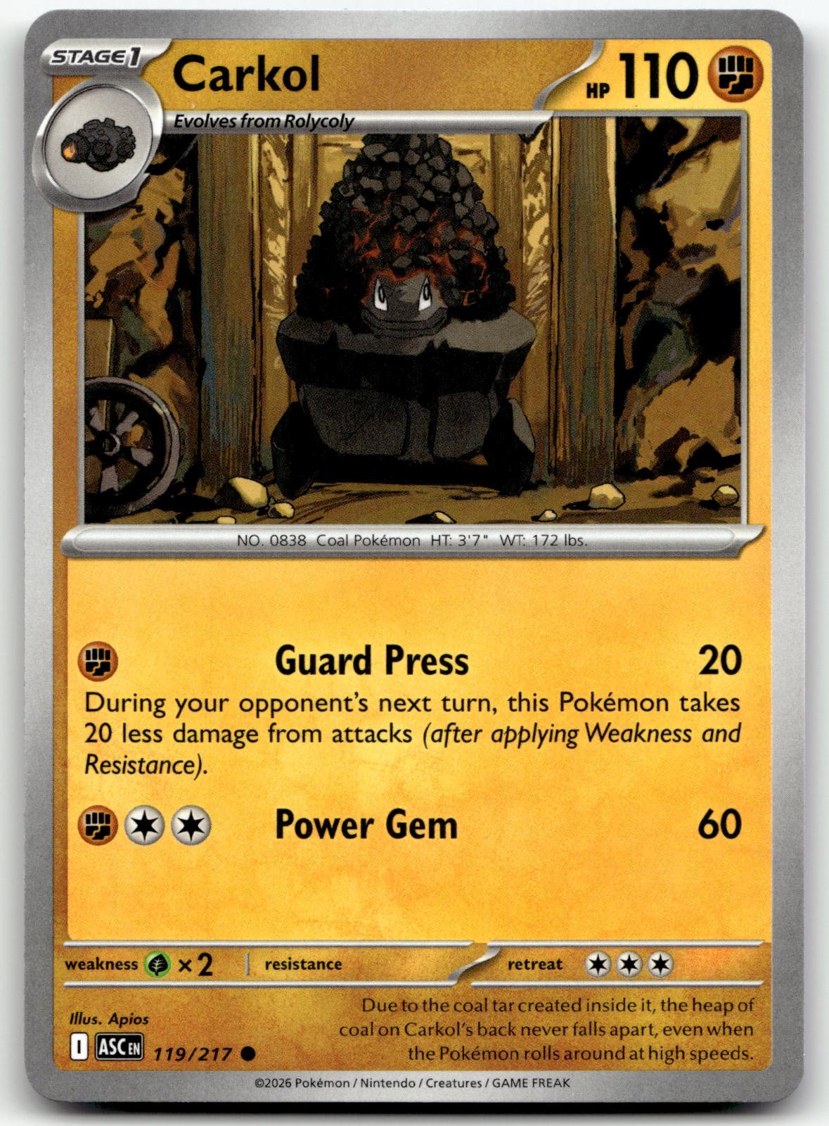 Carkol 119/217 Common Ascended Heroes Pokemon Near Mint