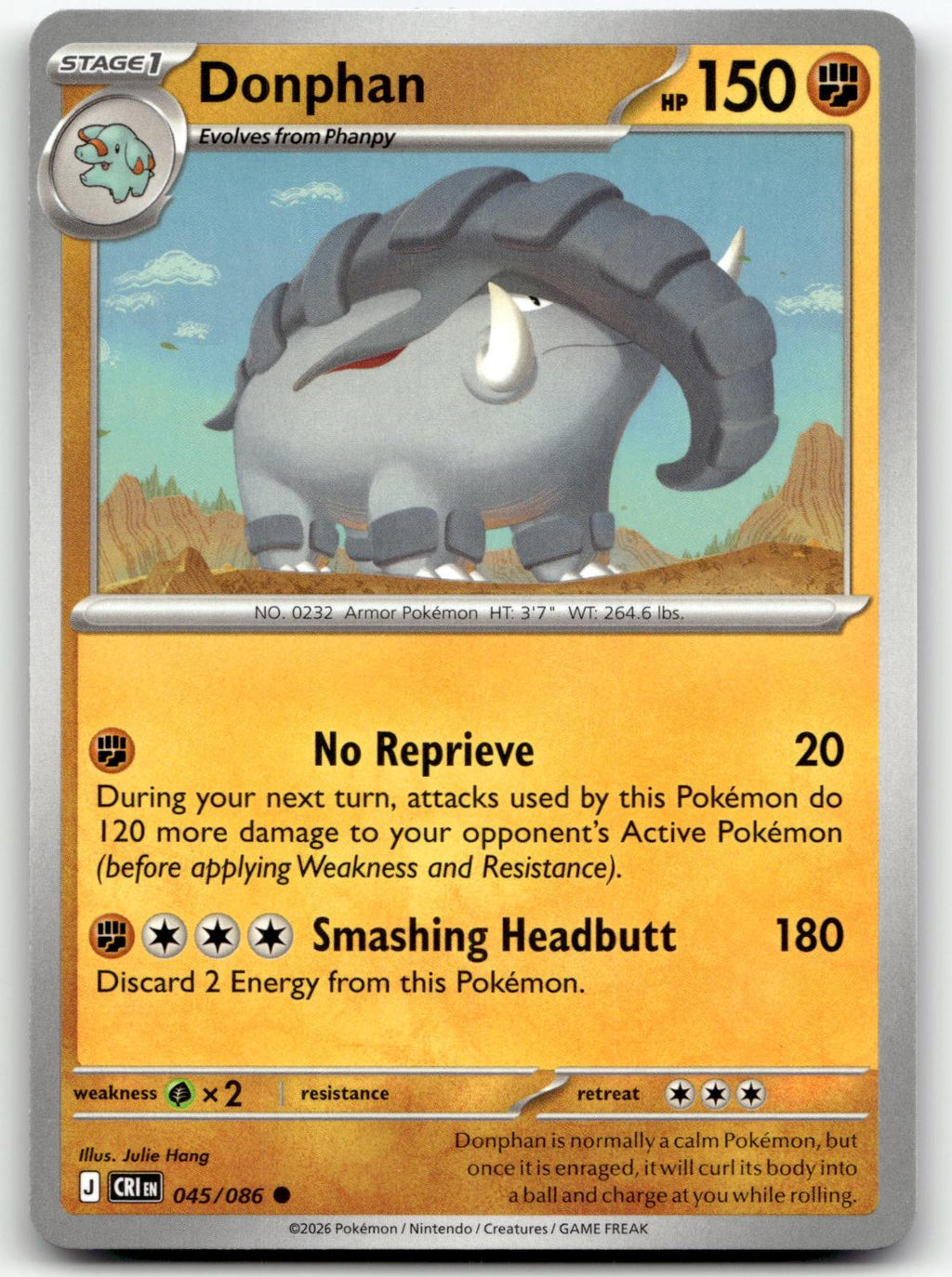 Donphan 045/086 Common Chaos Rising Pokemon Near Mint