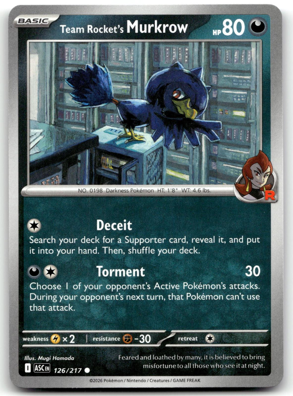 Team Rocket's Murkrow 126/217 Common Ascended Heroes Pokemon Near Mint