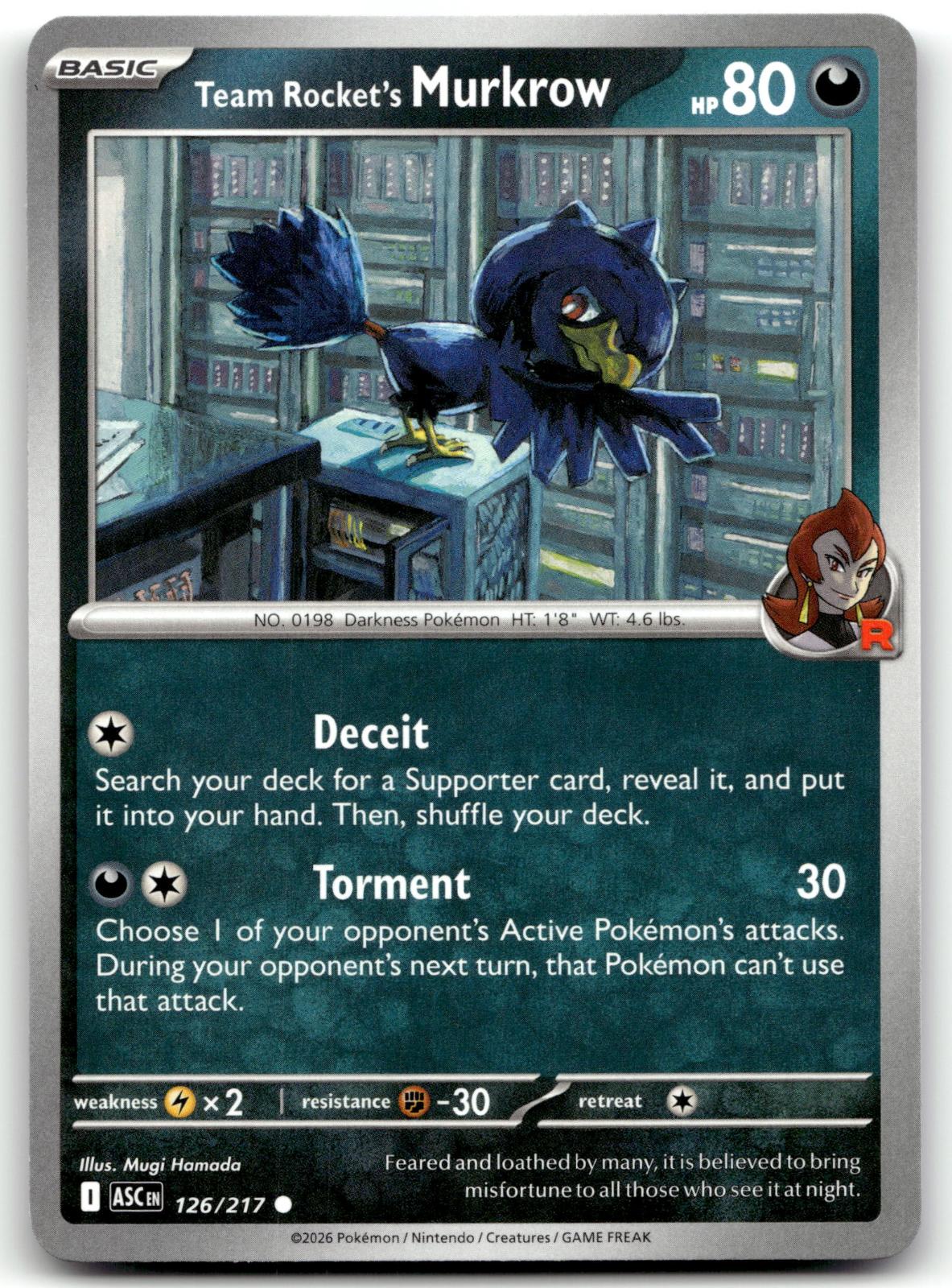 Team Rocket's Murkrow 126/217 Common Ascended Heroes Pokemon Near Mint