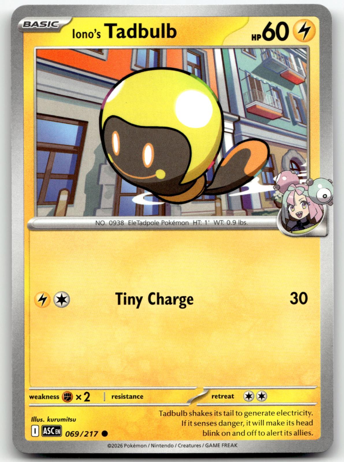 Iono's Tadbulb 069/217 Common Ascended Heroes Pokemon Near Mint