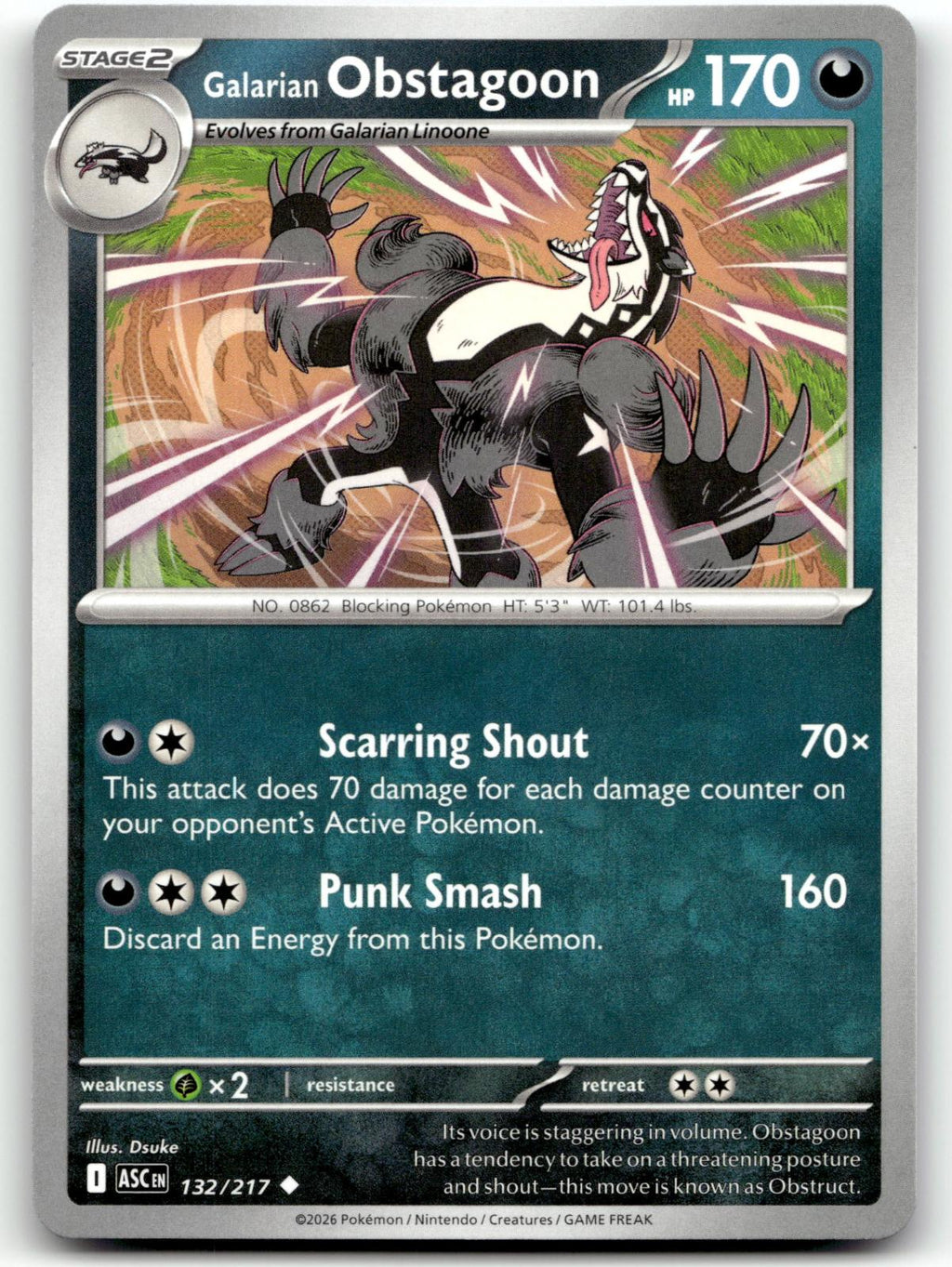 Galarian Obstagoon 132/217 Uncommon Ascended Heroes Pokemon Near Mint
