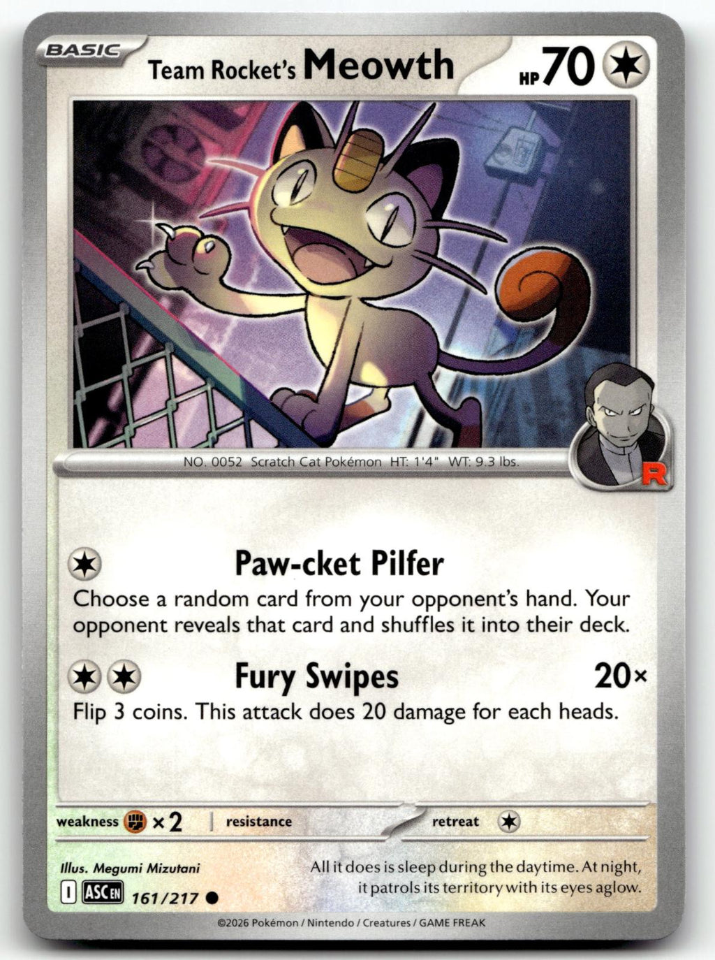 Team Rocket's Meowth 161/217 Common Ascended Heroes Pokemon Near Mint
