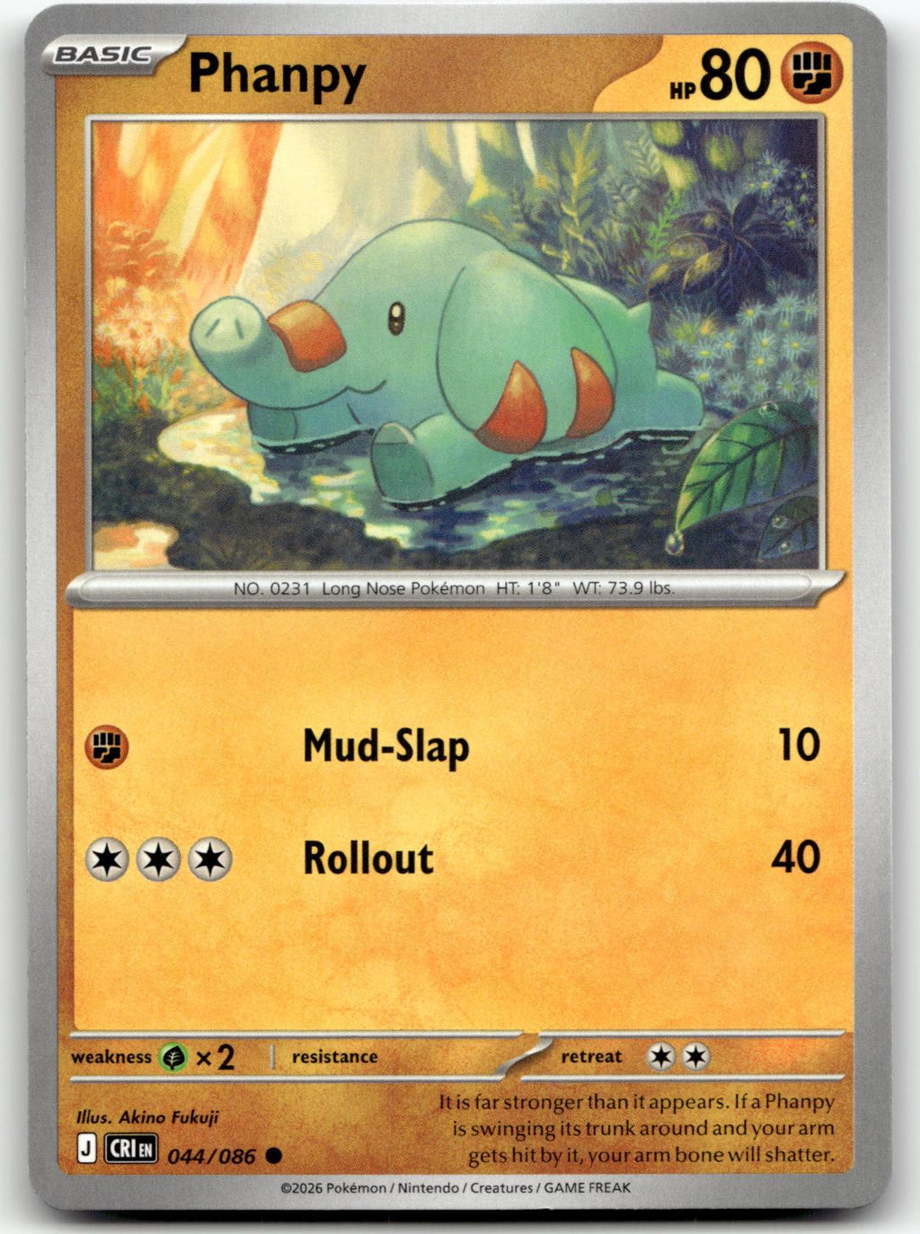 Phanpy 044/086 Common Chaos Rising Pokemon Near Mint