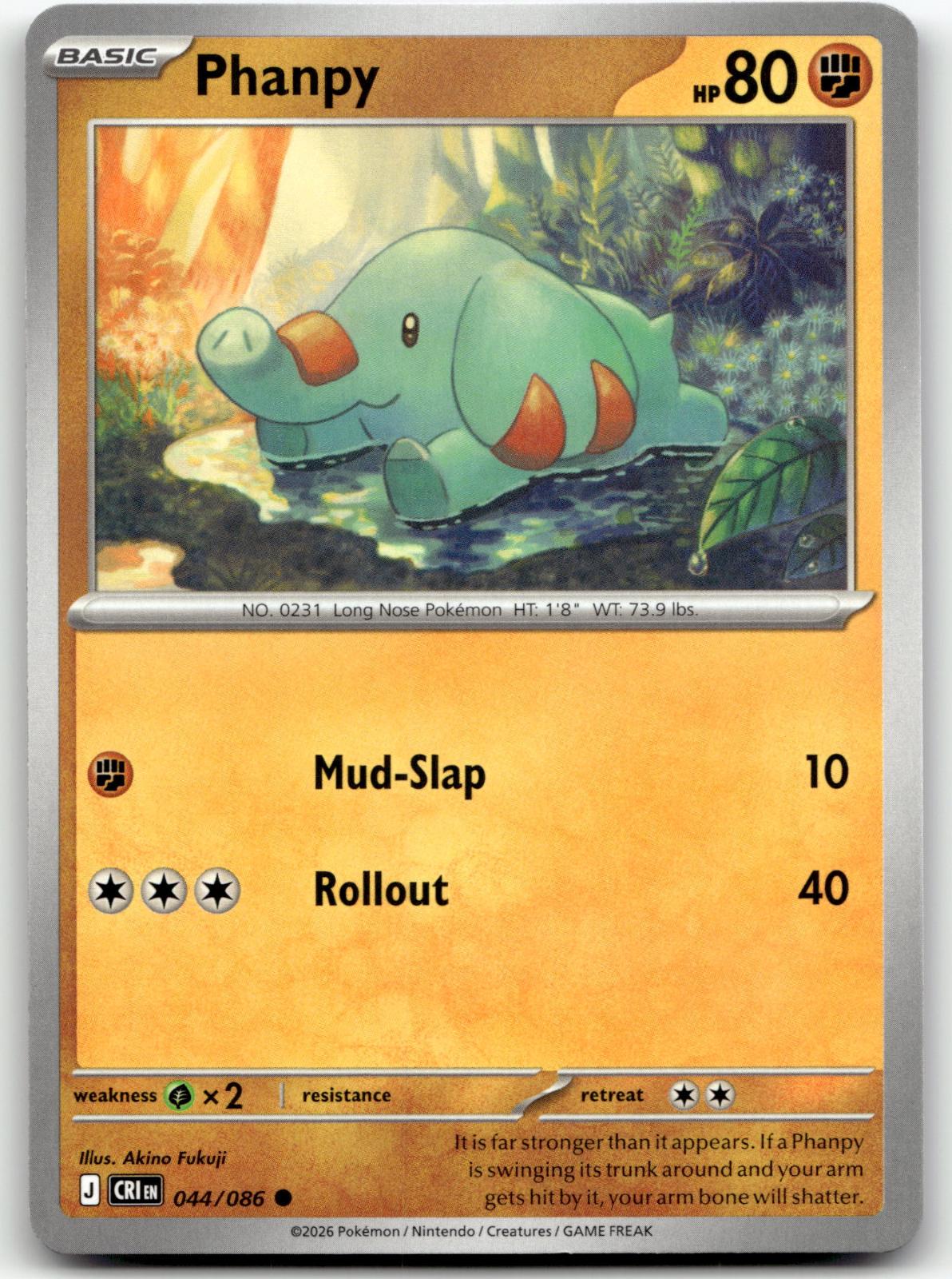 Phanpy 044/086 Common Chaos Rising Pokemon Near Mint