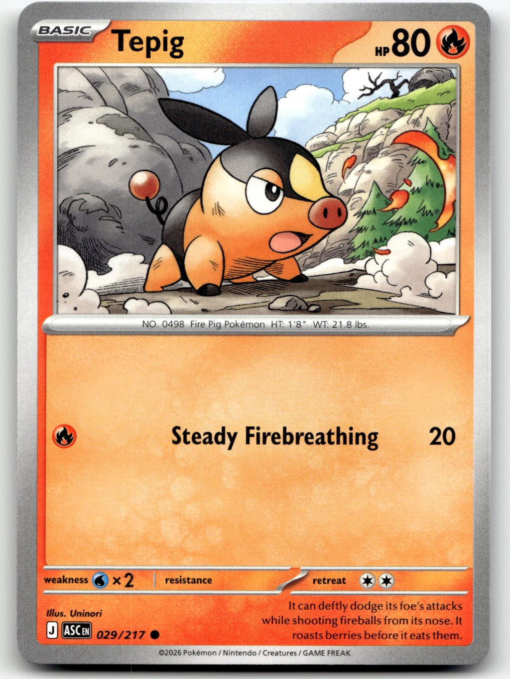 Tepig 029/217 Common Ascended Heroes Pokemon Near Mint
