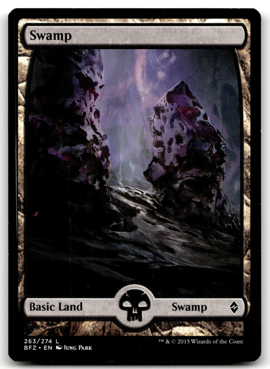 Swamp (263) - Full Art 263 Land Battle for Zendikar Magic: The Gathering NM