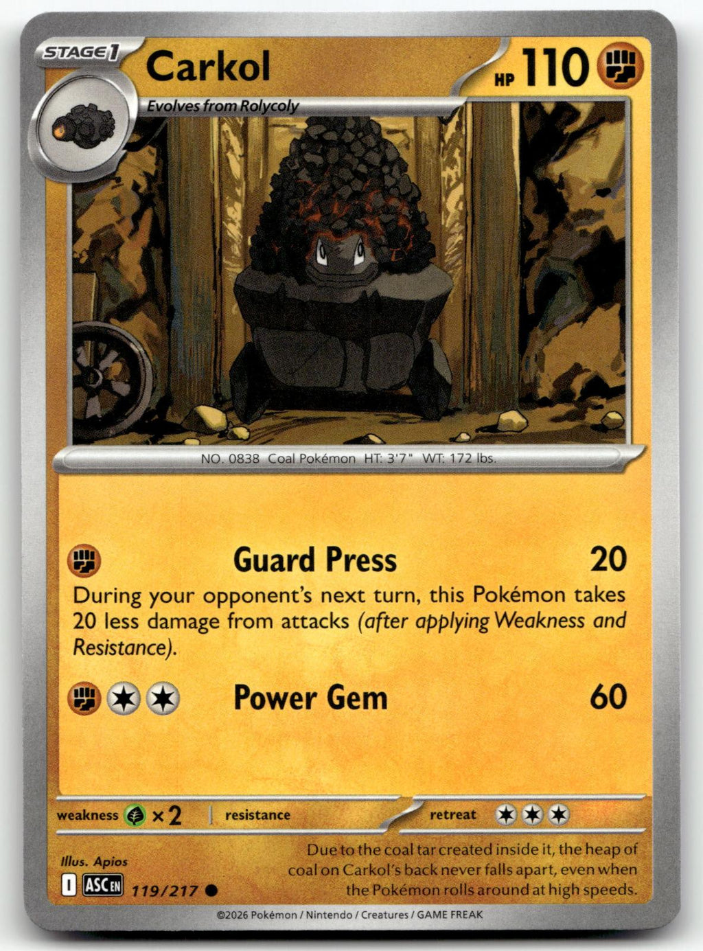 Carkol 119/217 Common Ascended Heroes Pokemon Near Mint