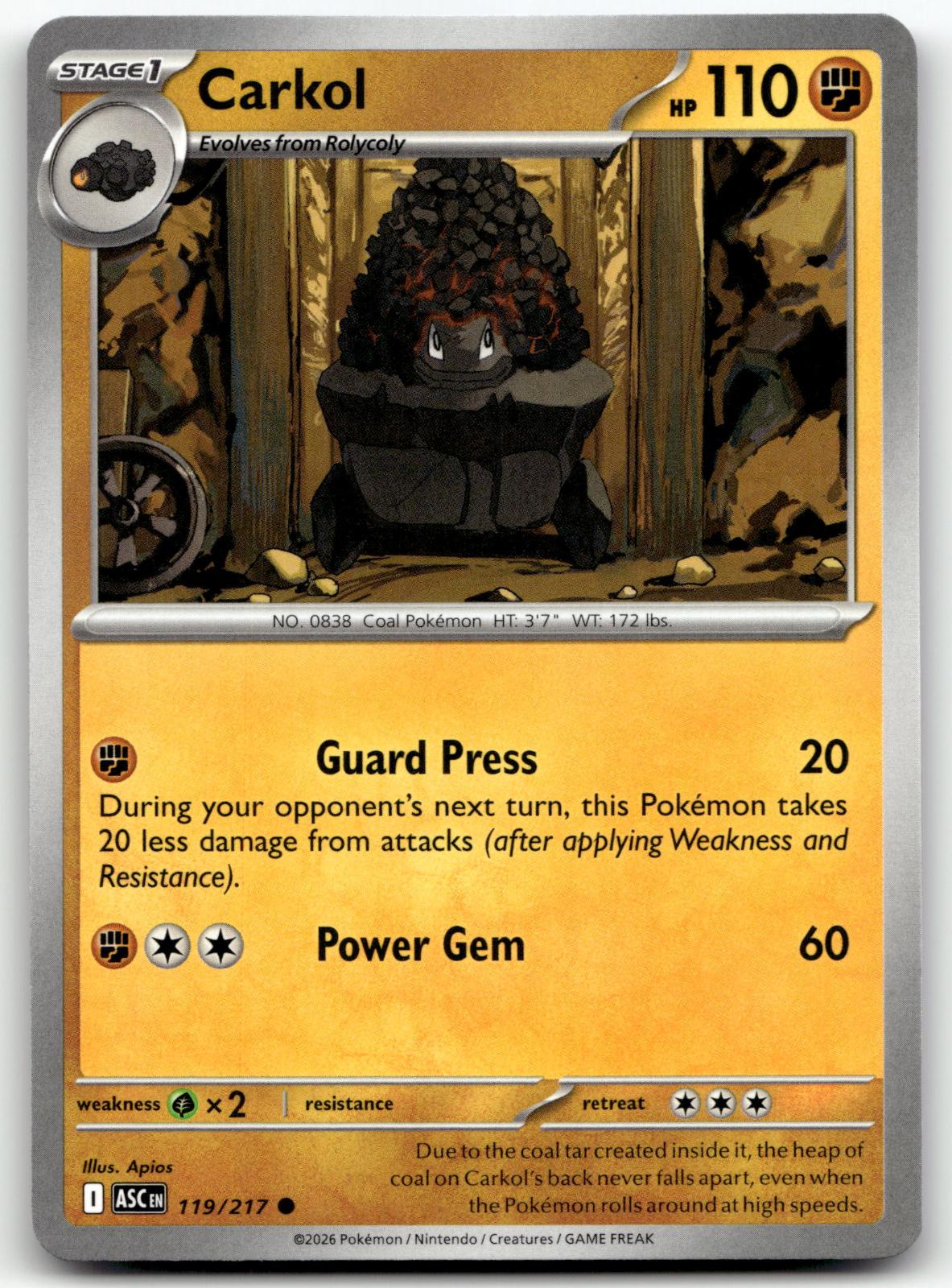 Carkol 119/217 Common Ascended Heroes Pokemon Near Mint