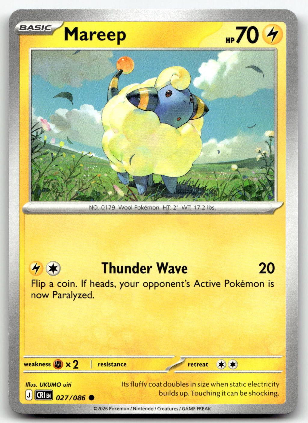 Mareep 027/086 Common Chaos Rising Pokemon Near Mint