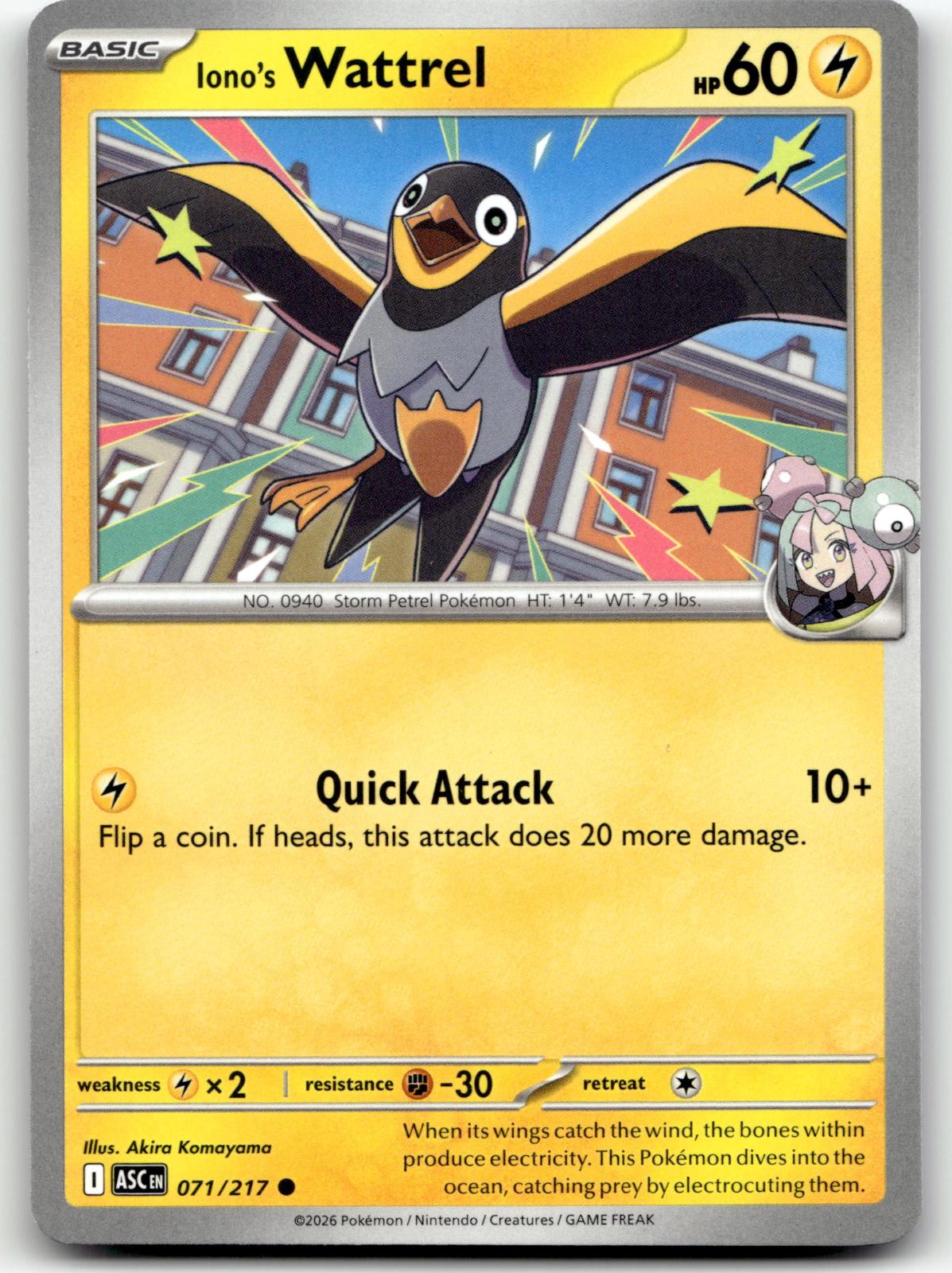 Iono's Wattrel 071/217 Common Ascended Heroes Pokemon Near Mint