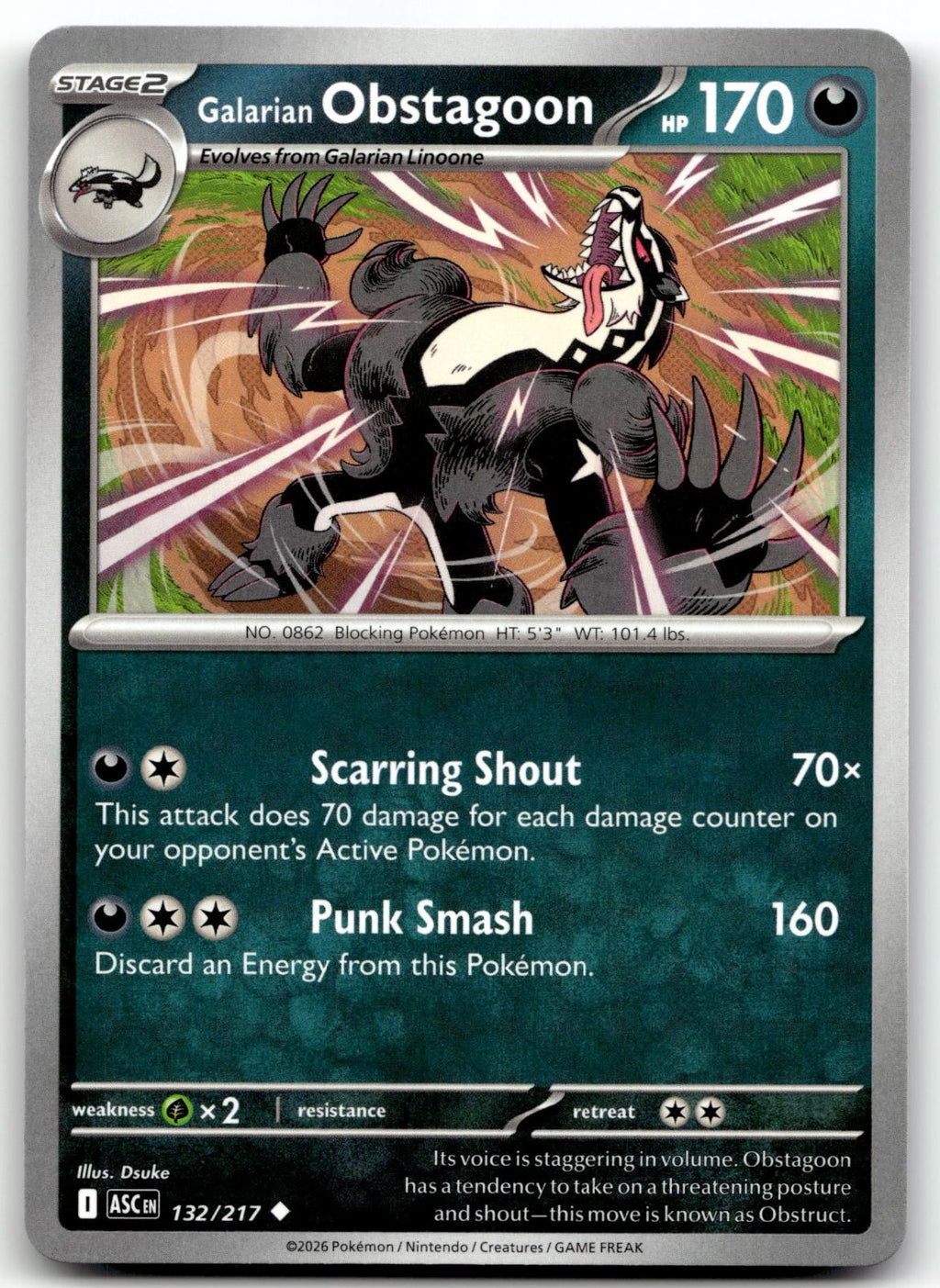 Galarian Obstagoon 132/217 Uncommon Ascended Heroes Pokemon Near Mint
