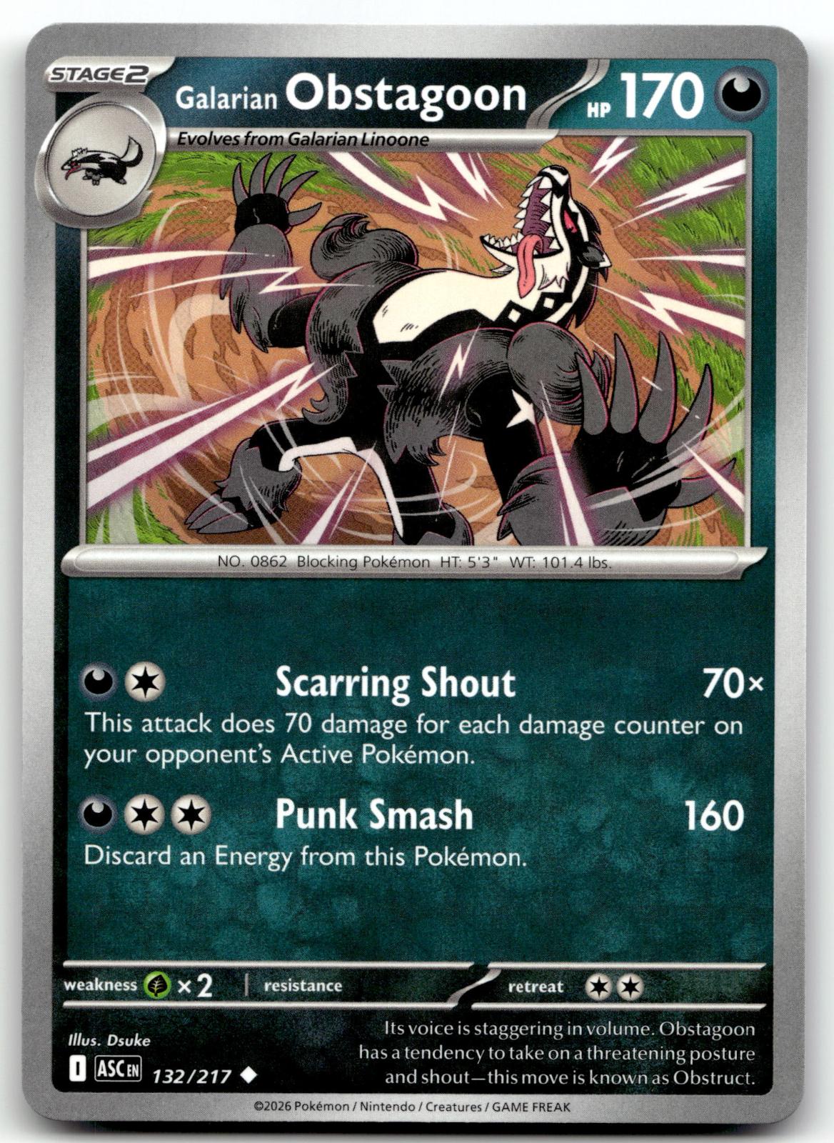Galarian Obstagoon 132/217 Uncommon Ascended Heroes Pokemon Near Mint