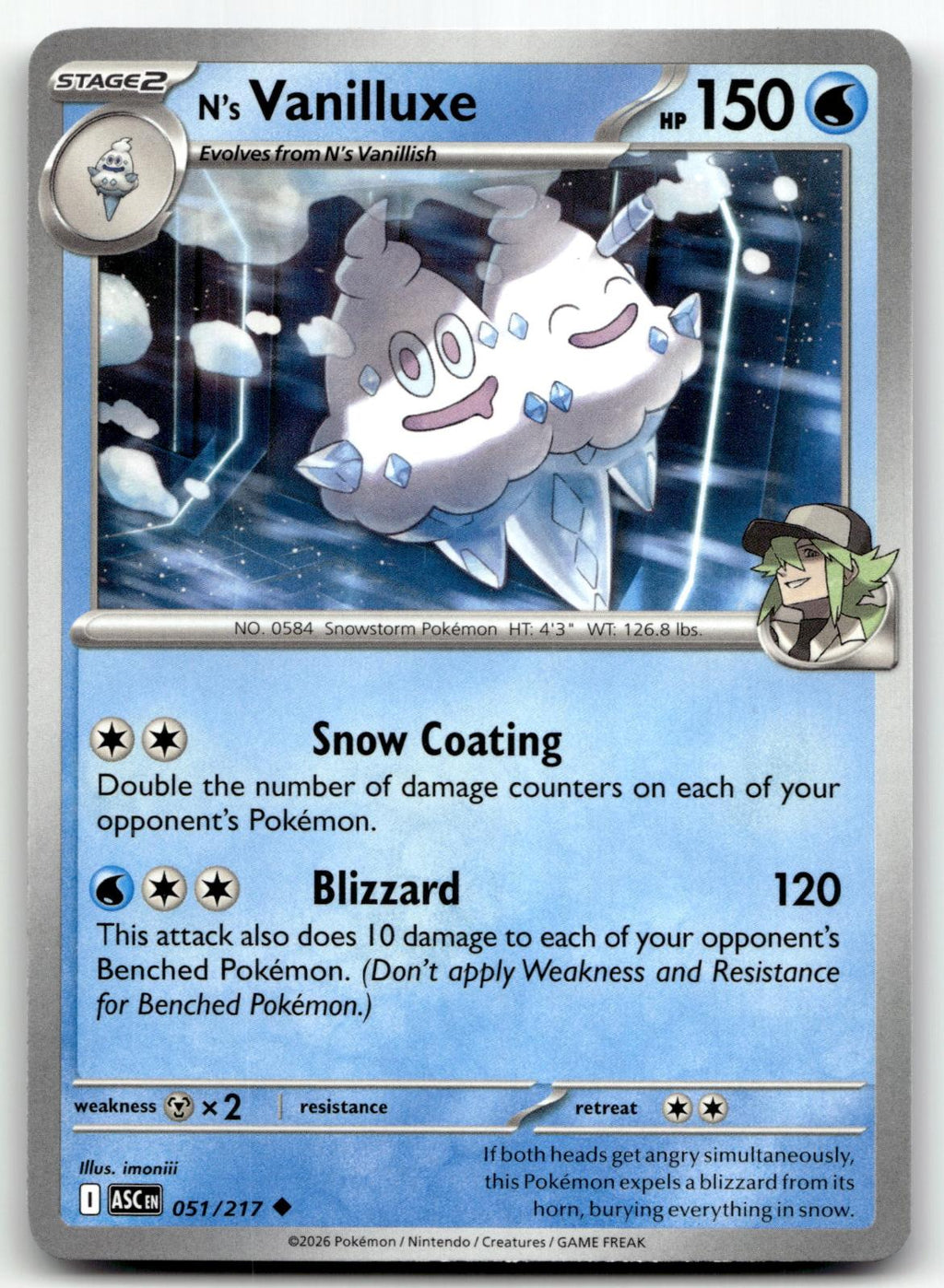 N's Vanilluxe 051/217 Uncommon Ascended Heroes Pokemon Near Mint