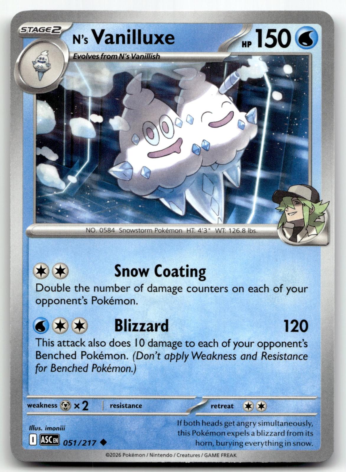 N's Vanilluxe 051/217 Uncommon Ascended Heroes Pokemon Near Mint