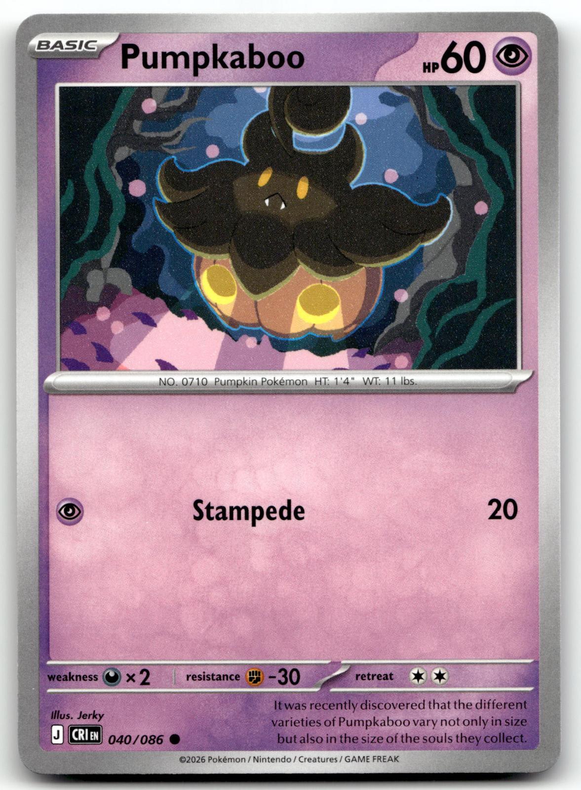 Pumpkaboo 040/086 Common Chaos Rising Pokemon Near Mint
